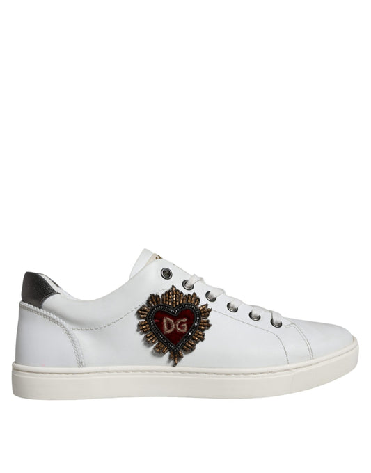 Dolce &amp; Gabbana White Leather Heart Low Top Casual Sneakers Shoes