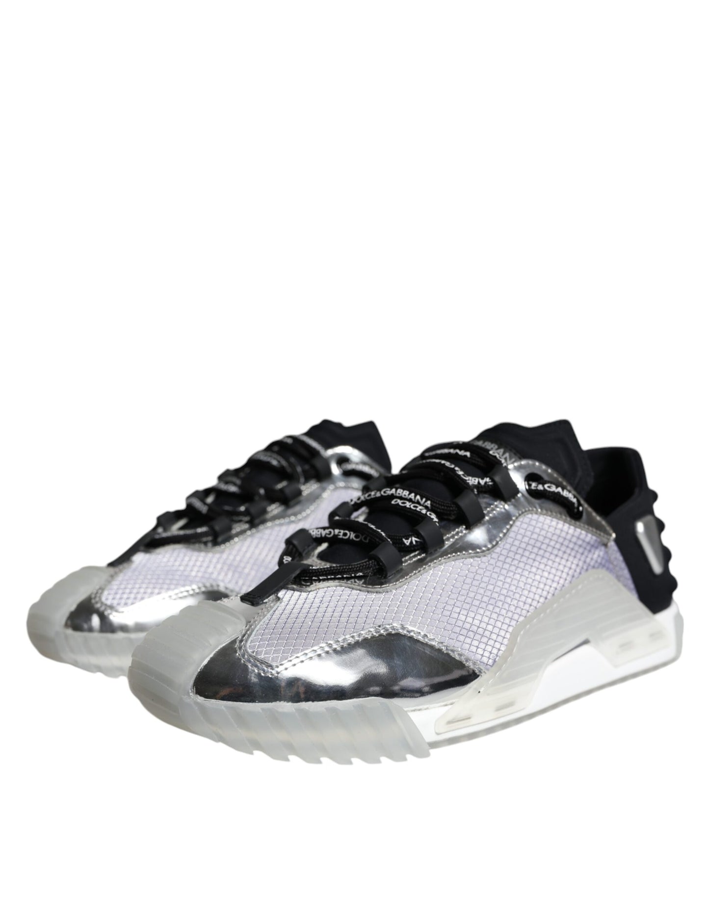 Dolce &amp; Gabbana Silver Black Nylon NS1 Low Top Sneakers Shoes