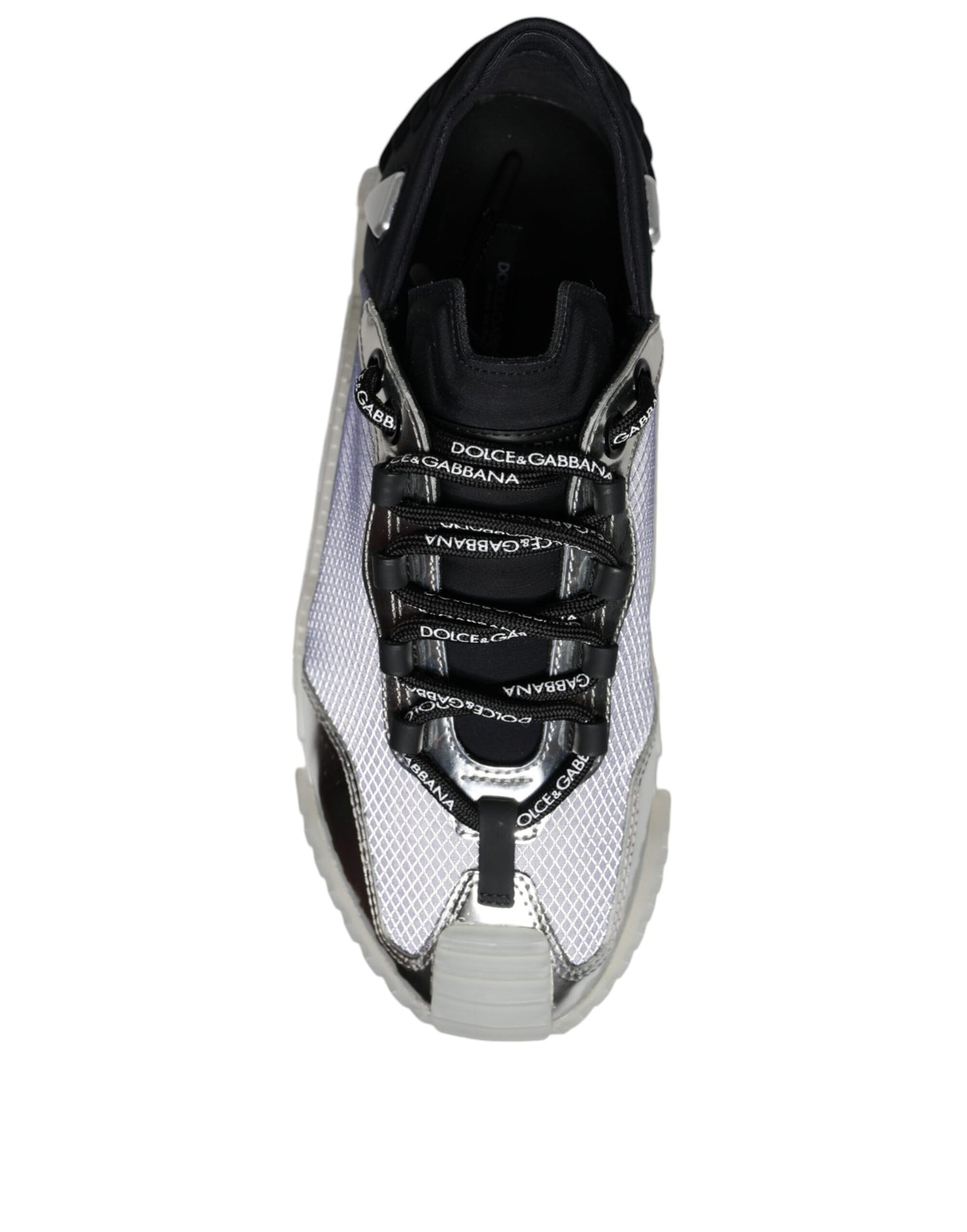 Dolce &amp; Gabbana Silver Black Nylon NS1 Low Top Sneakers Shoes