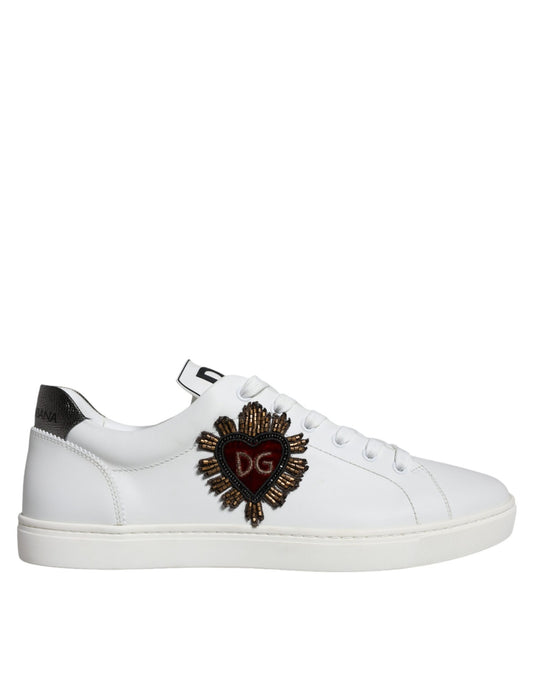 Dolce &amp; Gabbana White Leather Heart Low Top Casual Sneakers Shoes