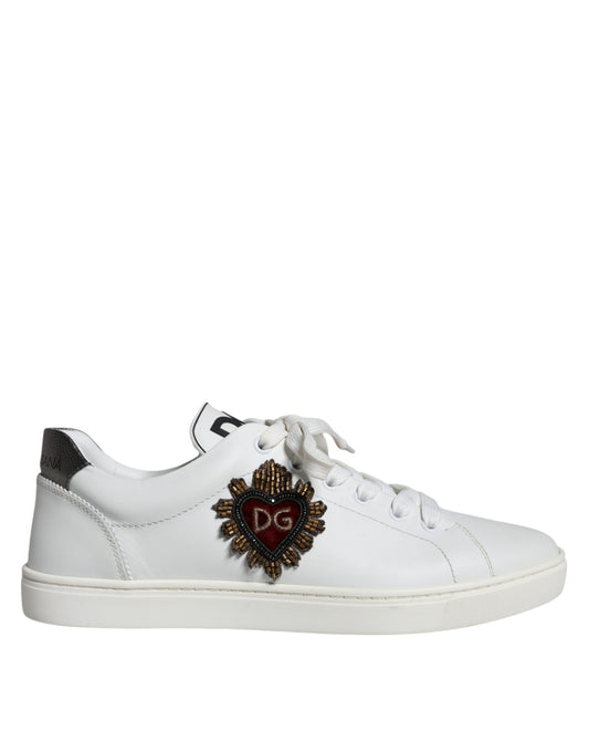 Dolce &amp; Gabbana White Leather Heart Low Top Casual Sneakers Shoes