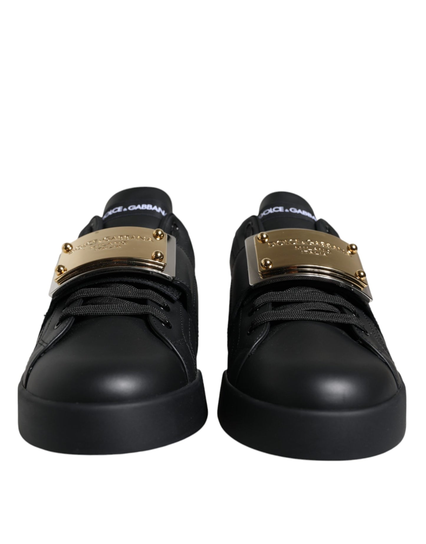 Dolce &amp; Gabbana Black Leather Low Top Portofino Sneakers Shoes