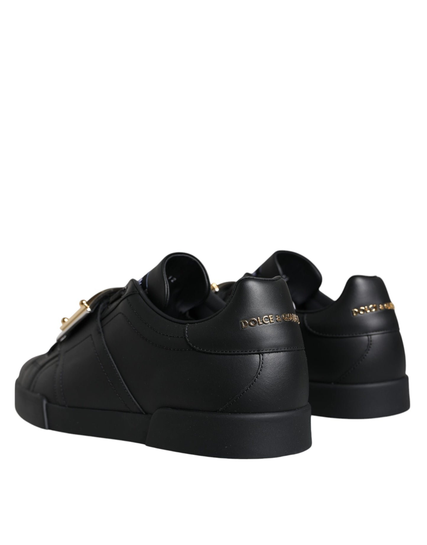 Dolce &amp; Gabbana Black Leather Low Top Portofino Sneakers Shoes