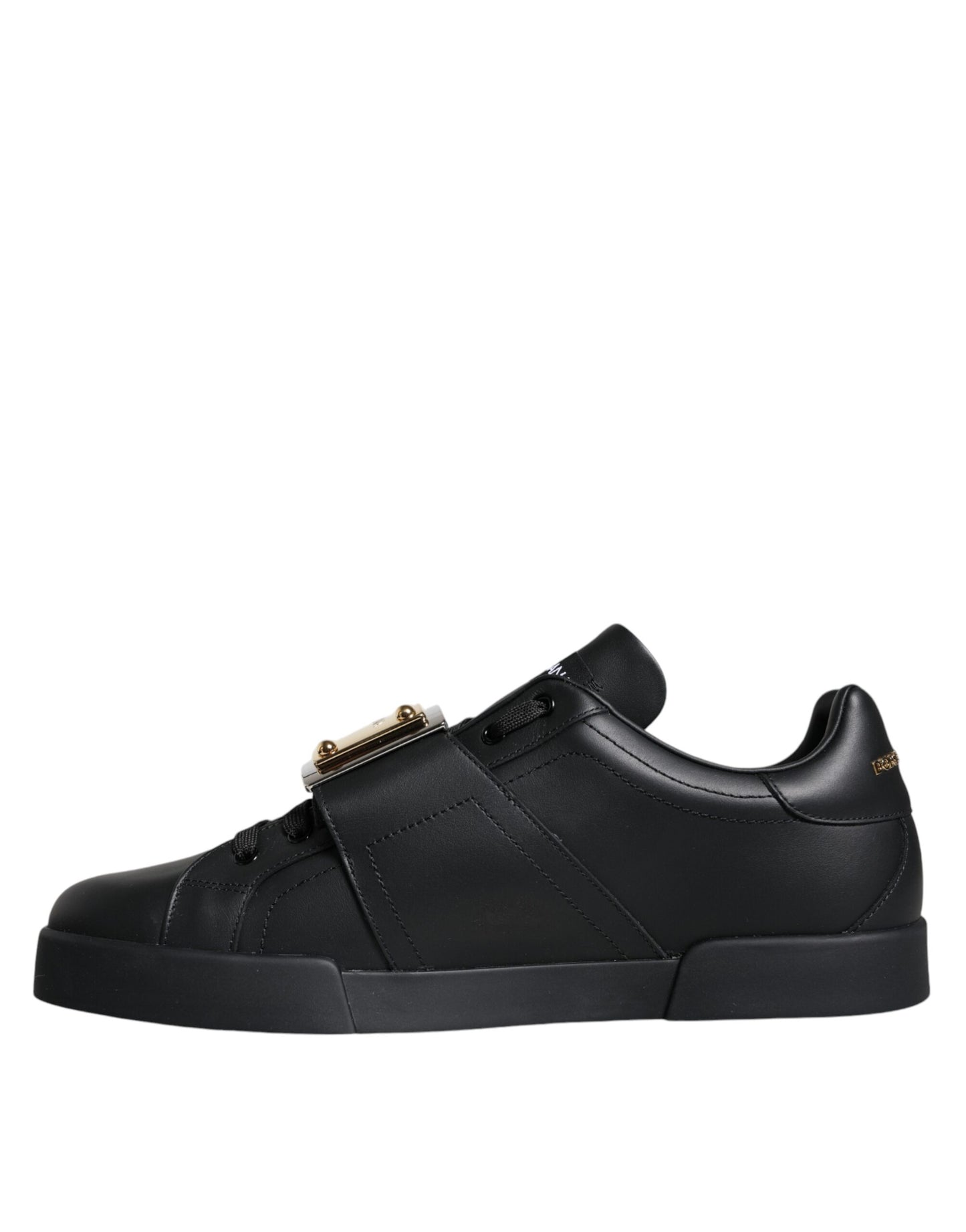 Dolce &amp; Gabbana Black Leather Low Top Portofino Sneakers Shoes