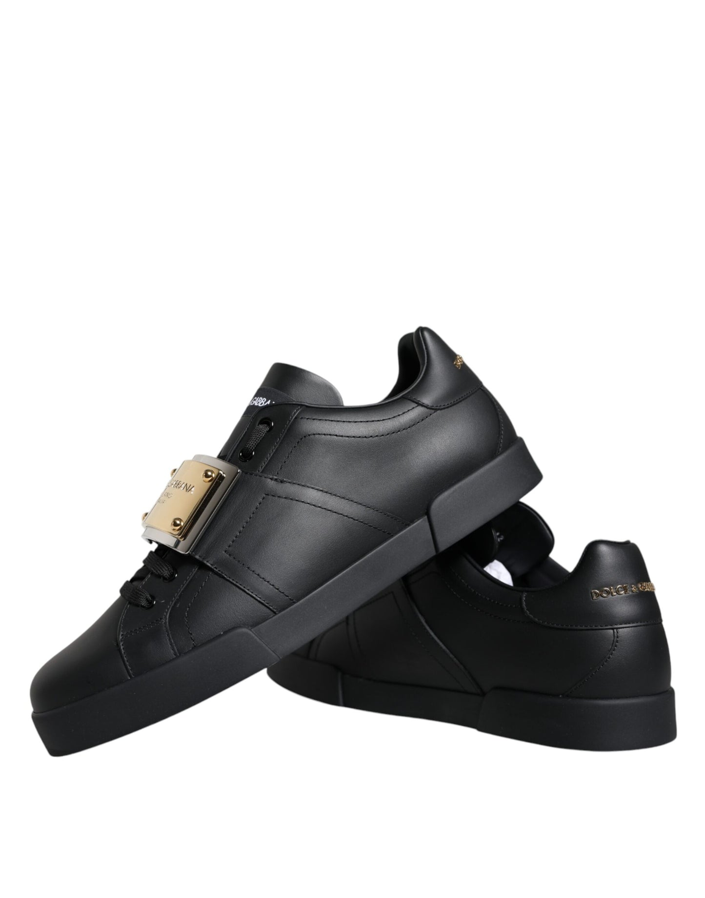 Dolce &amp; Gabbana Black Leather Low Top Portofino Sneakers Shoes