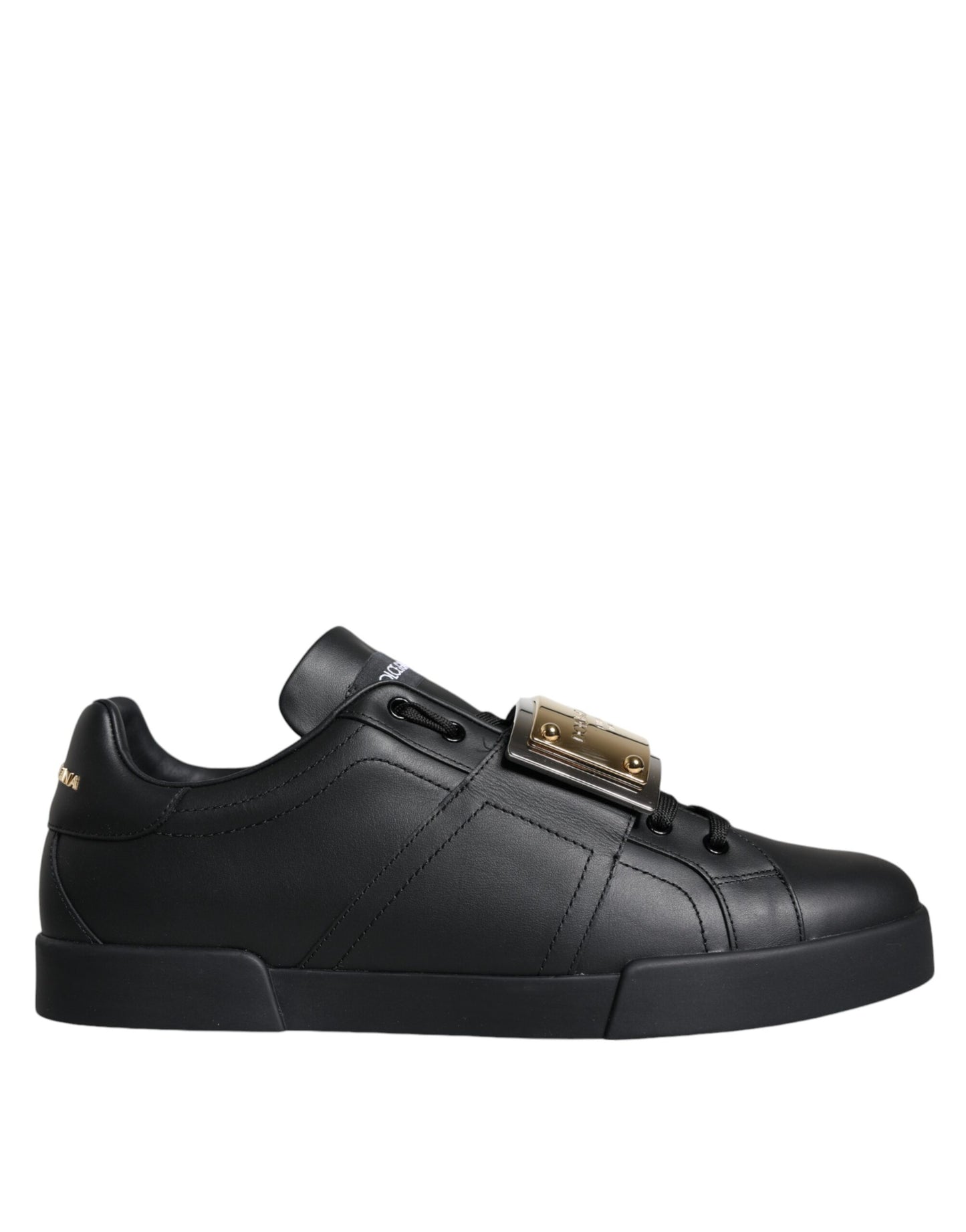 Dolce &amp; Gabbana Black Leather Low Top Portofino Sneakers Shoes