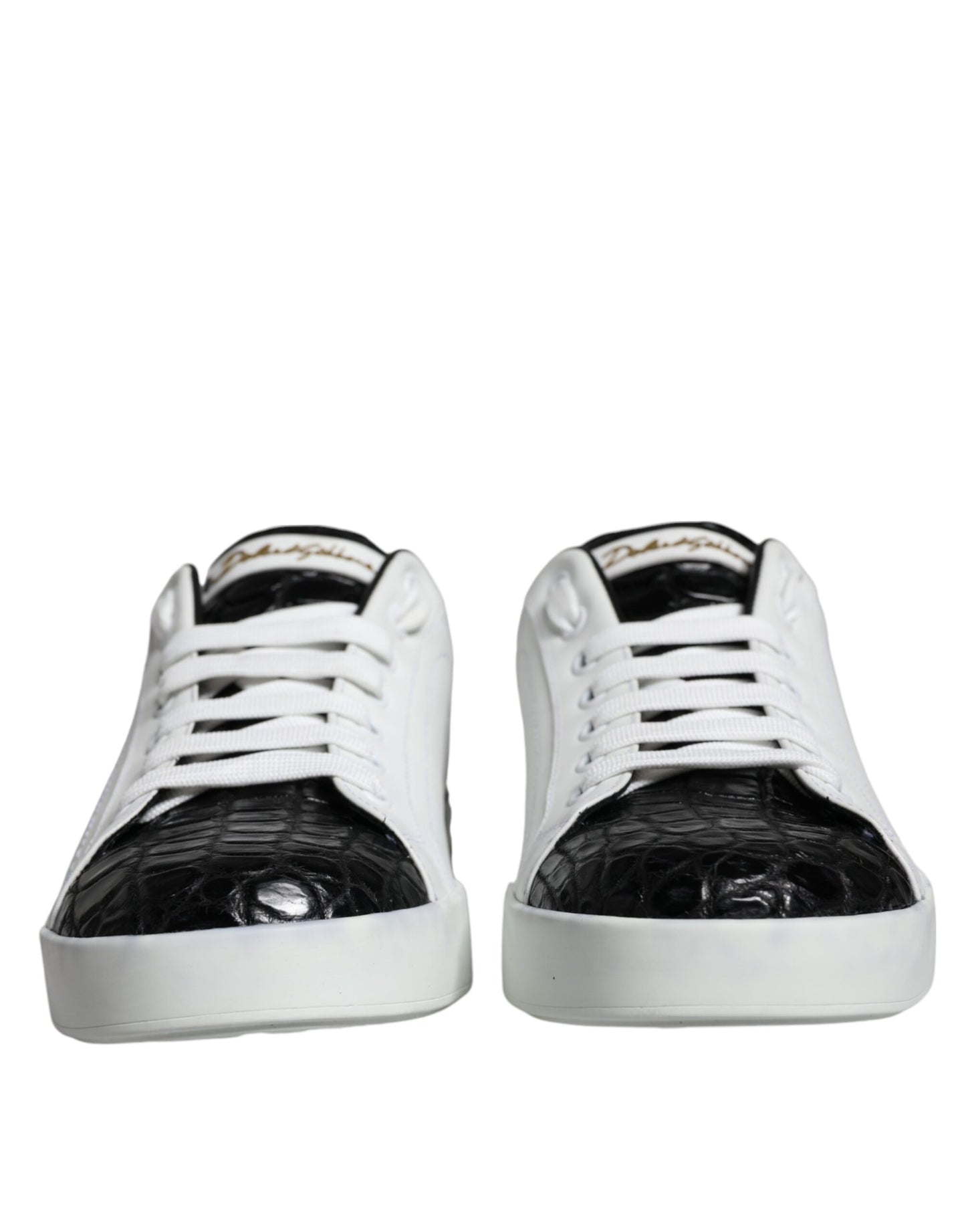 Dolce &amp; Gabbana Black Leather Logo Portofino Sneaker Shoes