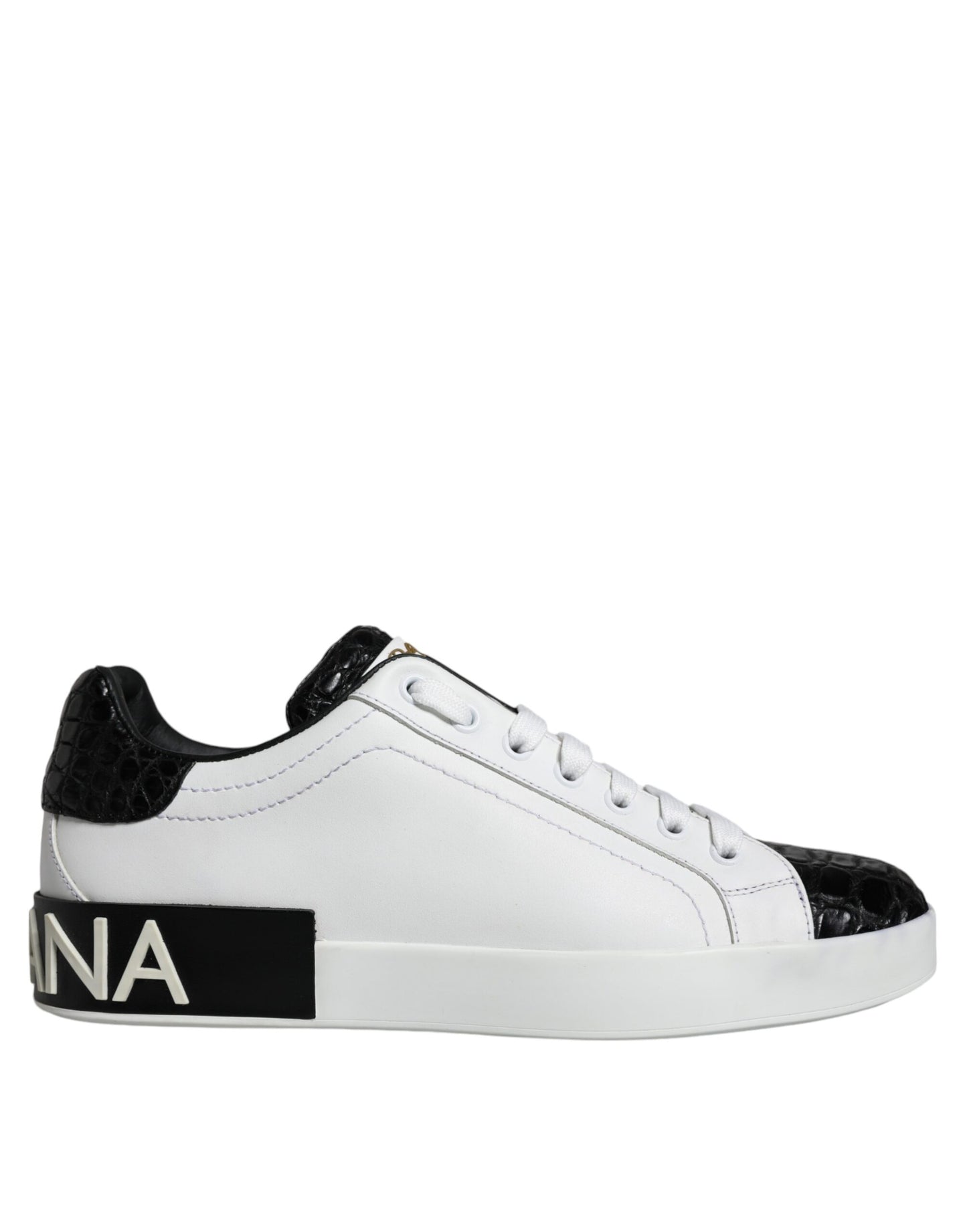 Dolce &amp; Gabbana Black Leather Logo Portofino Sneaker Shoes