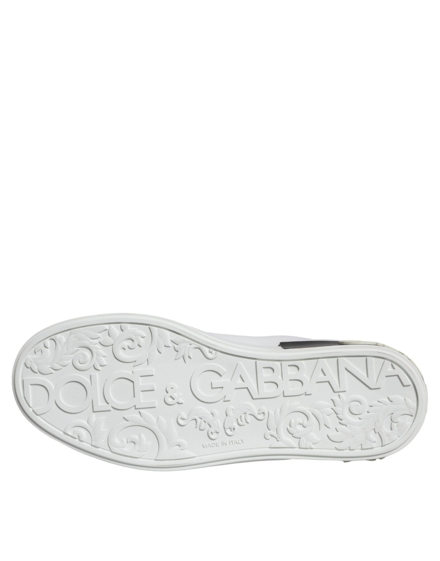 Dolce &amp; Gabbana Black Leather Logo Portofino Sneaker Shoes