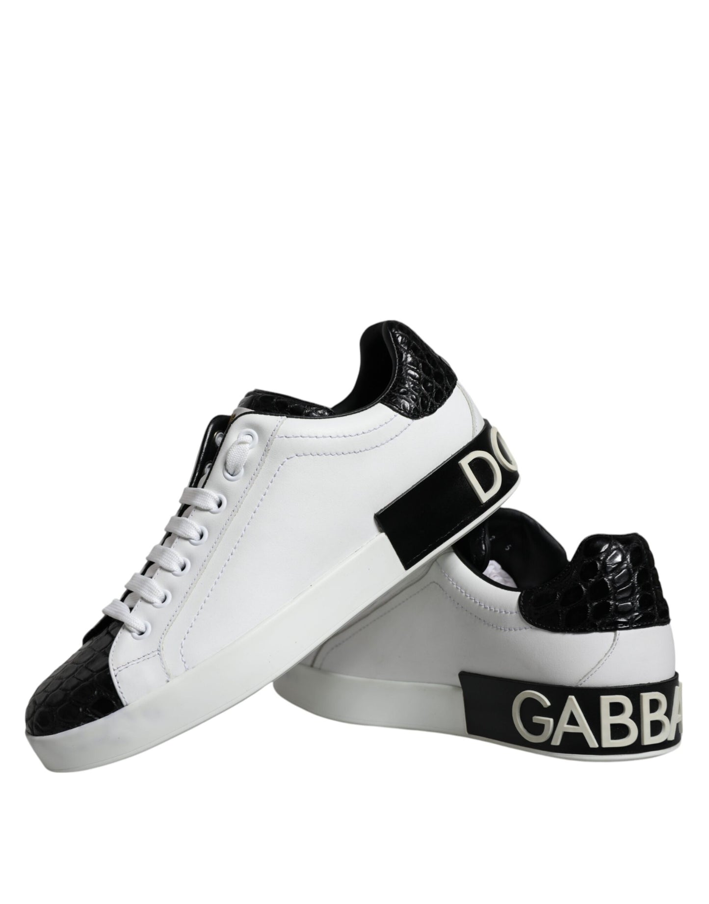 Dolce &amp; Gabbana Black Leather Logo Portofino Sneaker Shoes