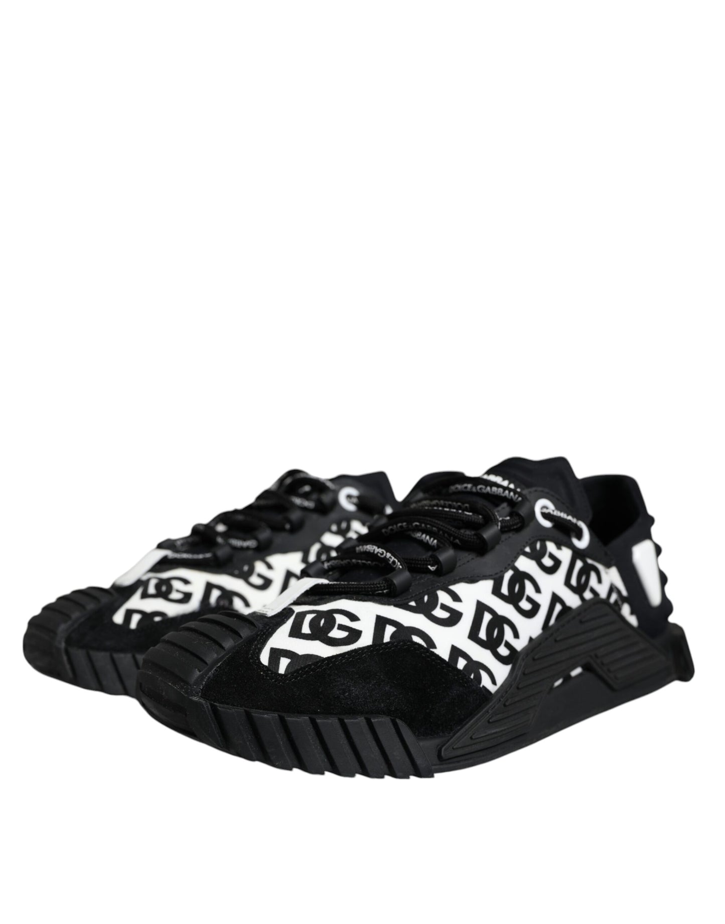 Dolce &amp; Gabbana Black Logo Lace Up Low Top NS1 Sneakers Shoes