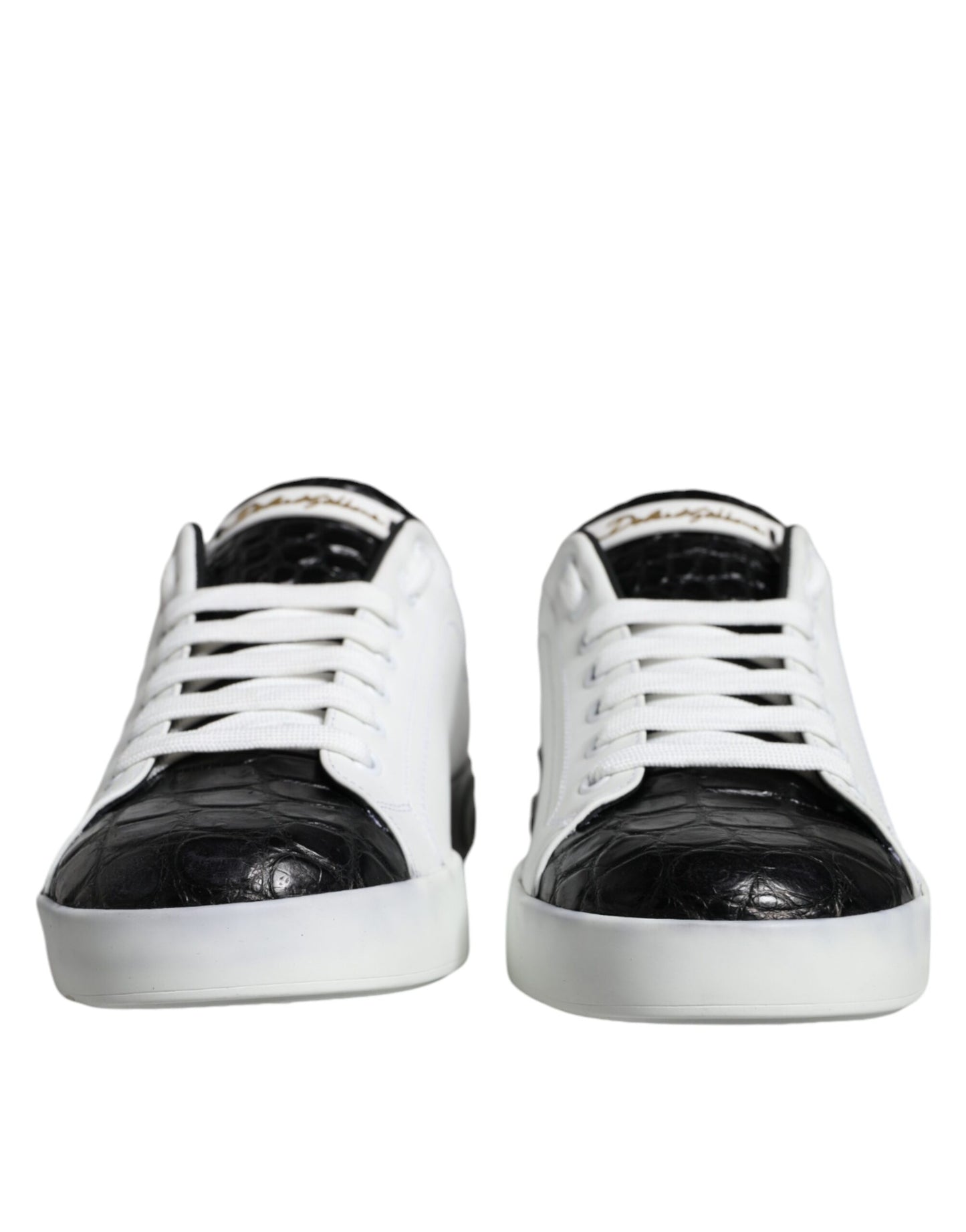 Dolce &amp; Gabbana Black Leather Logo Portofino Sneaker Shoes