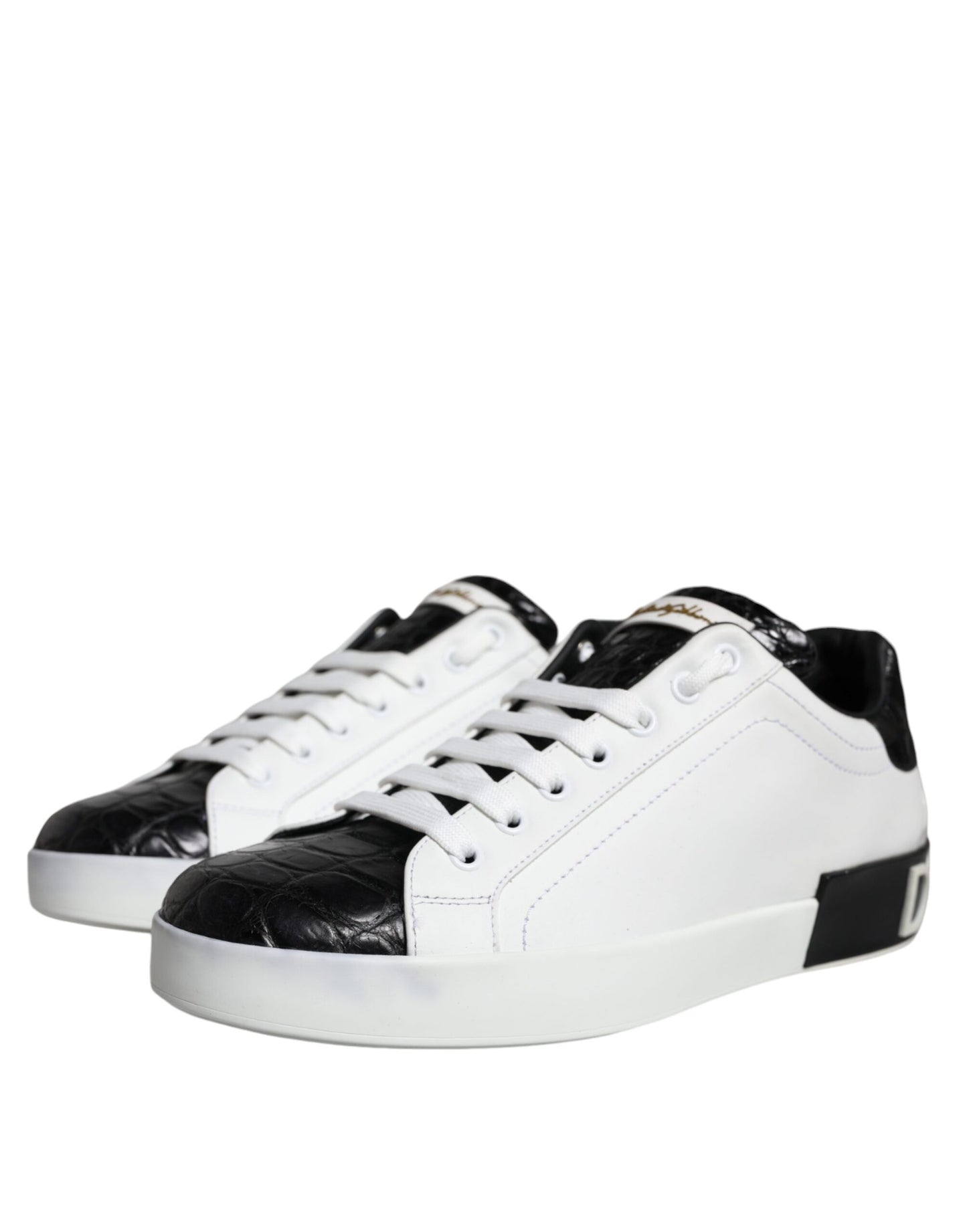 Dolce &amp; Gabbana Black Leather Logo Portofino Sneaker Shoes