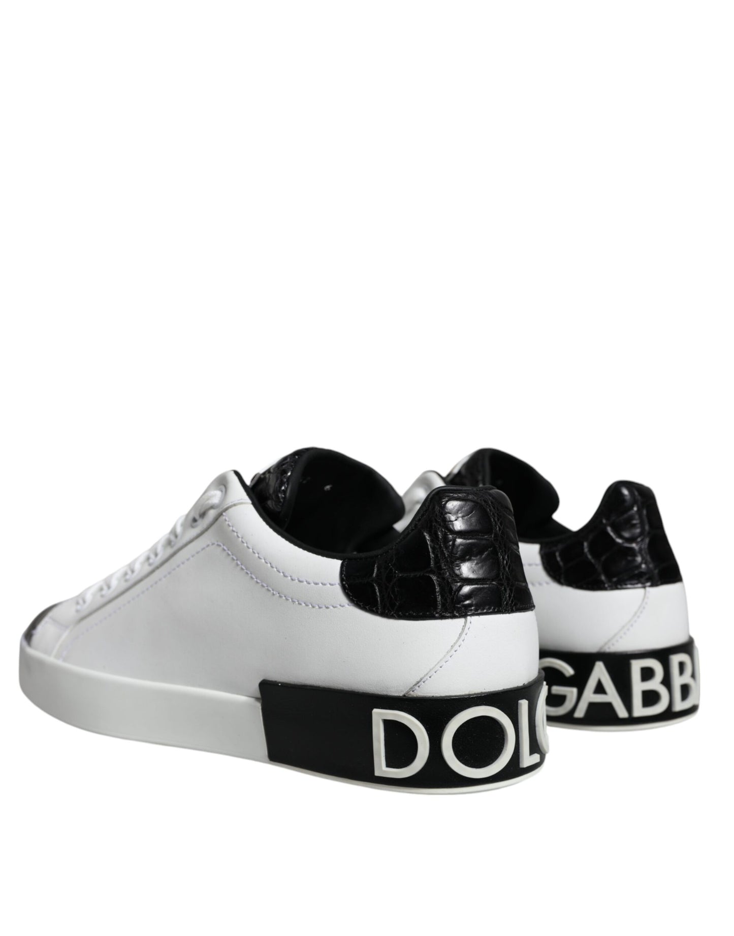 Dolce &amp; Gabbana Black Leather Logo Portofino Sneaker Shoes