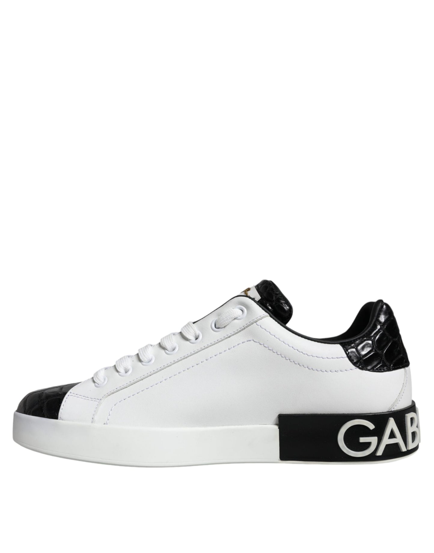 Dolce &amp; Gabbana Black Leather Logo Portofino Sneaker Shoes