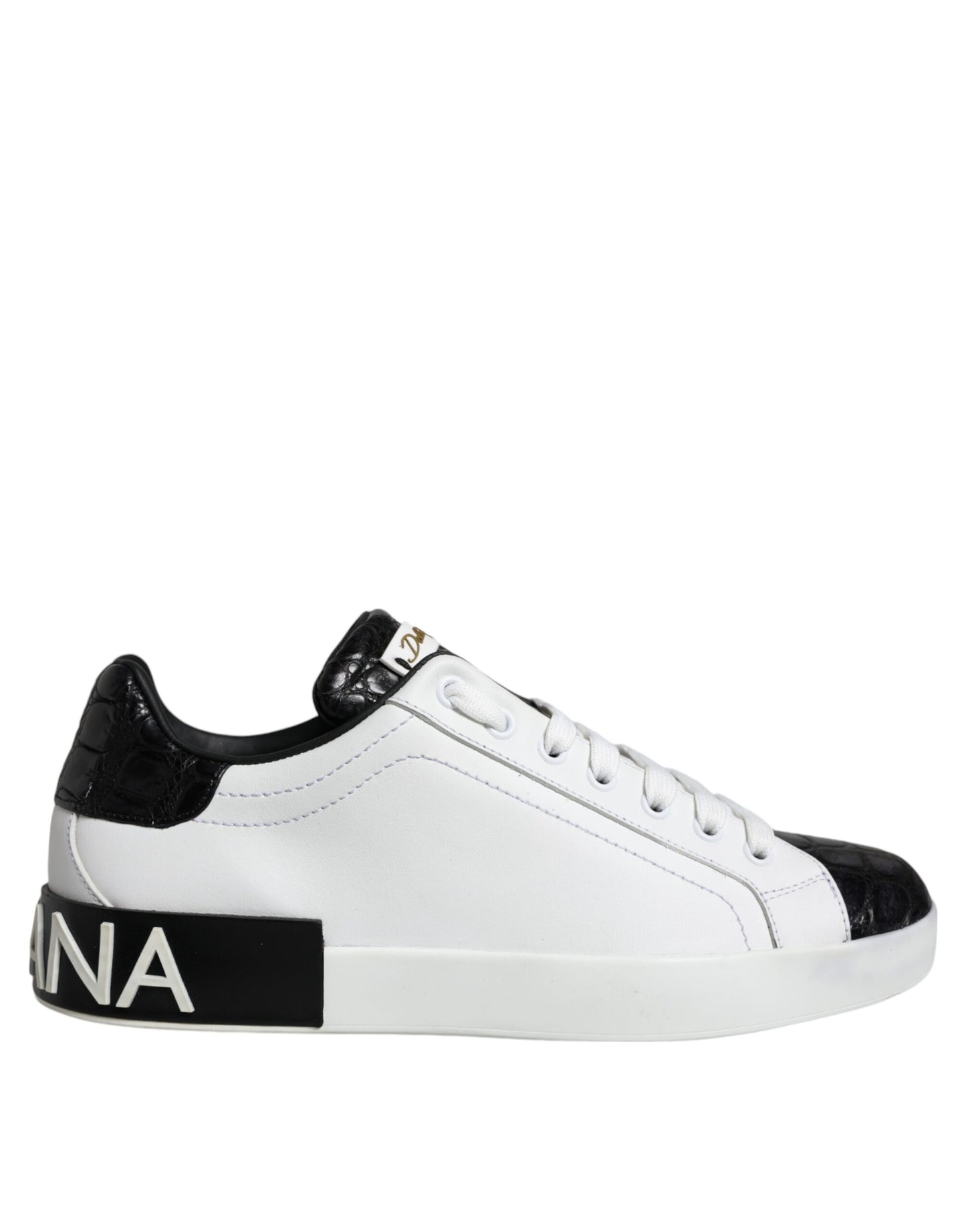 Dolce &amp; Gabbana Black Leather Logo Portofino Sneaker Shoes