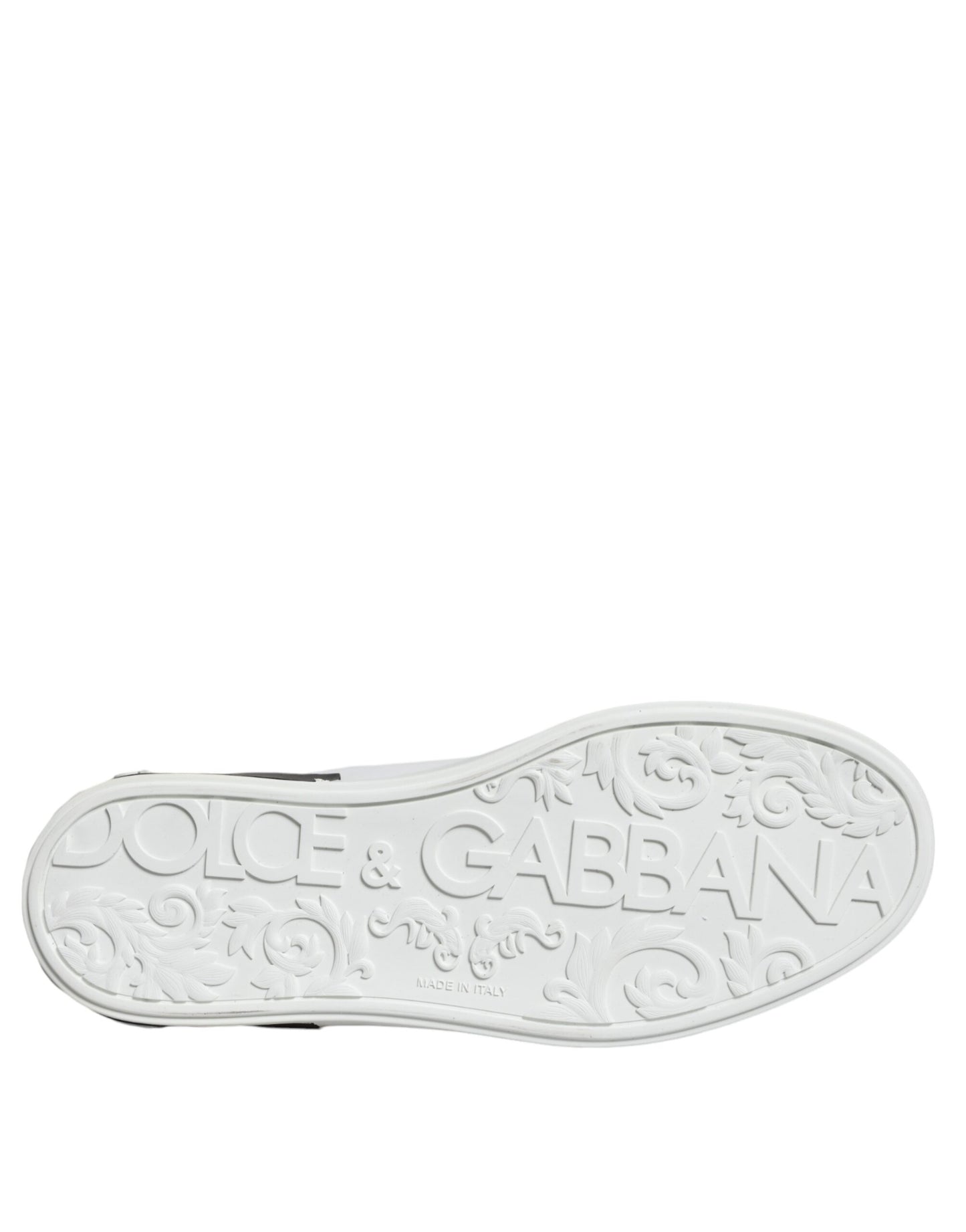 Dolce &amp; Gabbana Black Leather Logo Portofino Sneaker Shoes