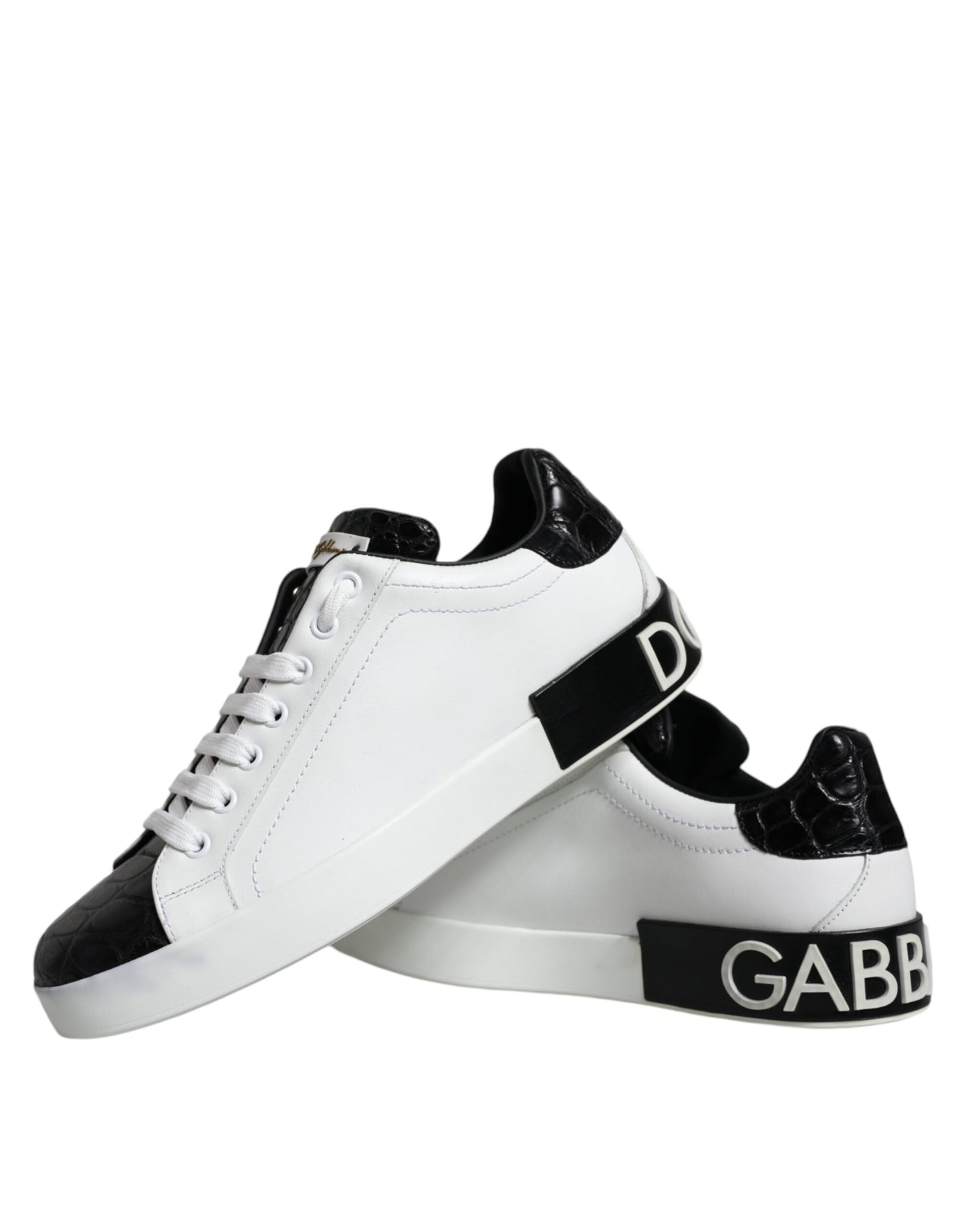 Dolce &amp; Gabbana Black Leather Logo Portofino Sneaker Shoes