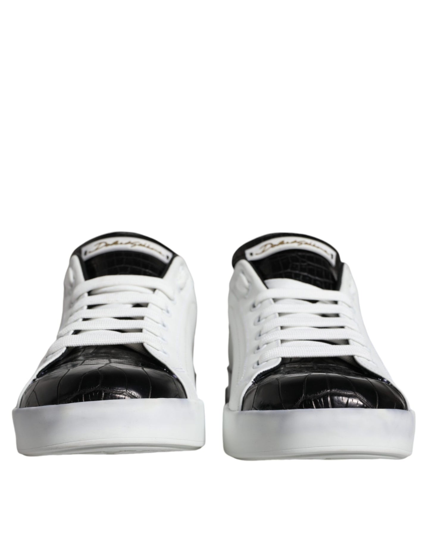 Dolce &amp; Gabbana Black Leather Logo Portofino Sneaker Shoes