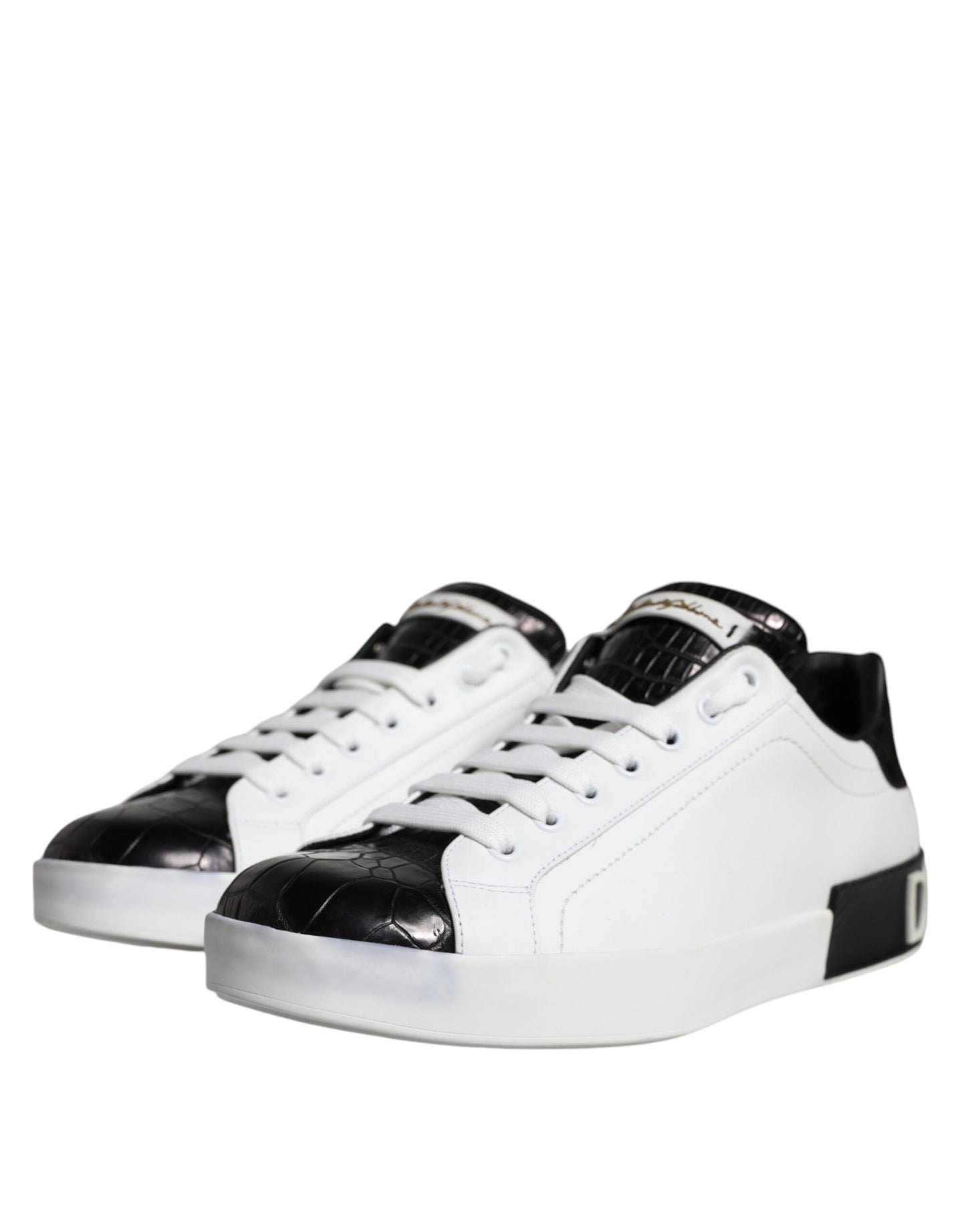 Dolce &amp; Gabbana Black Leather Logo Portofino Sneaker Shoes