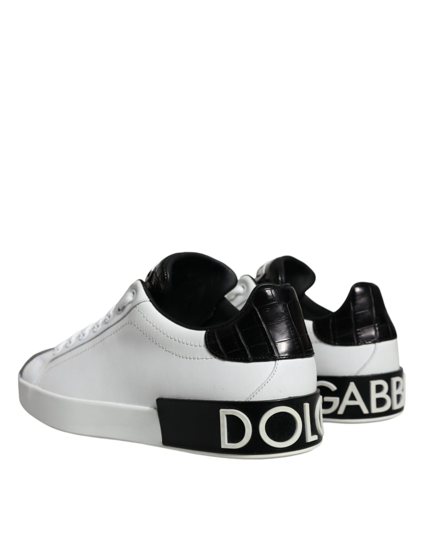 Dolce &amp; Gabbana Black Leather Logo Portofino Sneaker Shoes