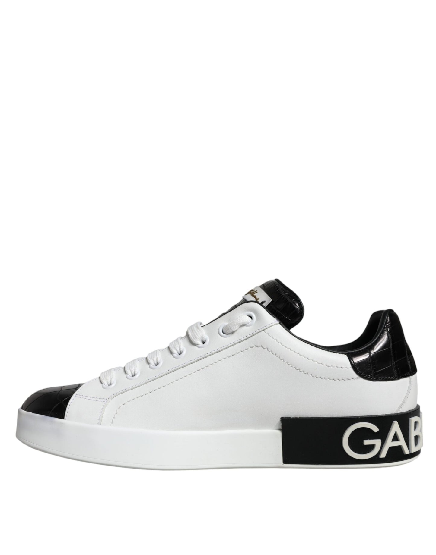 Dolce &amp; Gabbana Black Leather Logo Portofino Sneaker Shoes