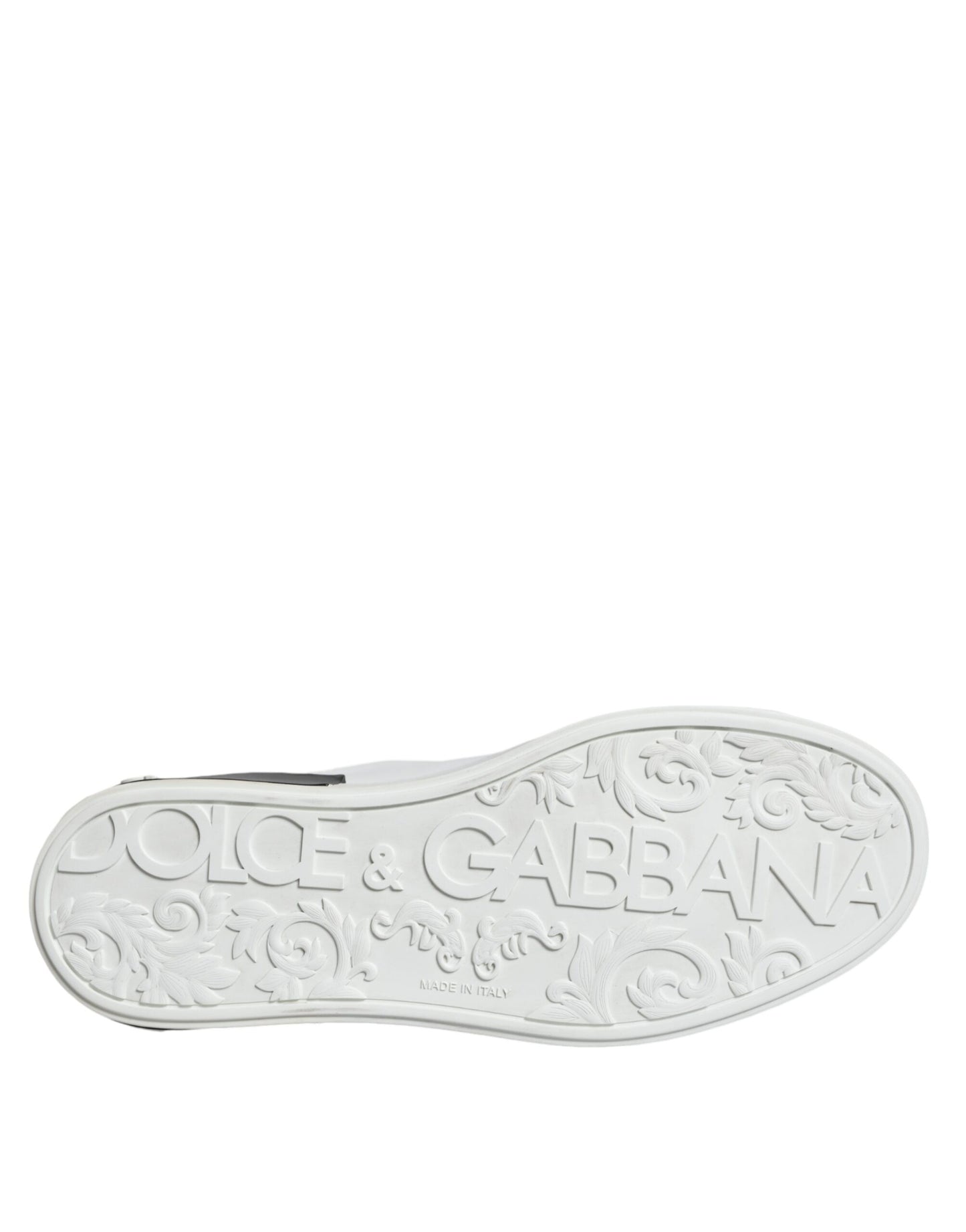 Dolce &amp; Gabbana Black Leather Logo Portofino Sneaker Shoes