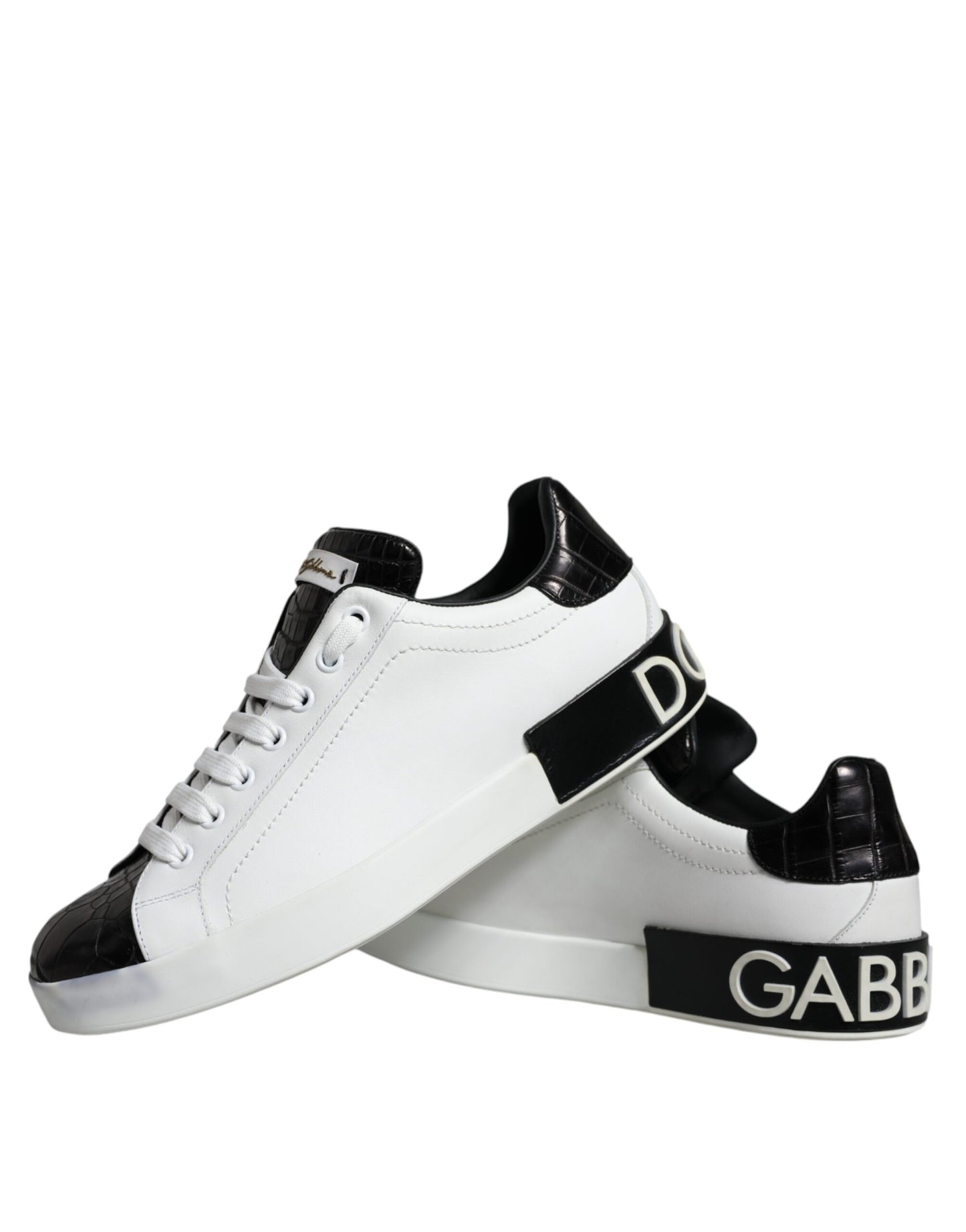 Dolce &amp; Gabbana Black Leather Logo Portofino Sneaker Shoes