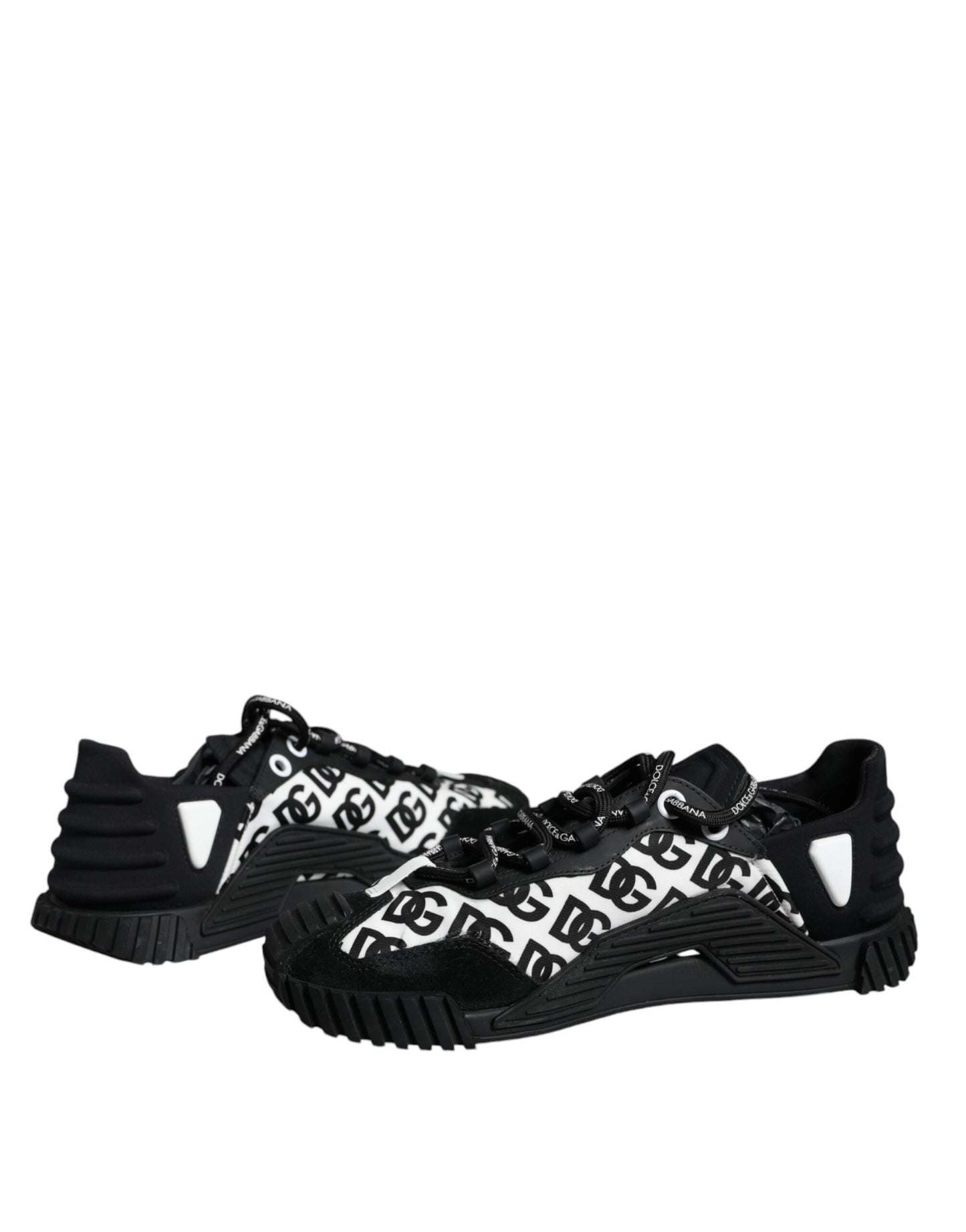 Dolce &amp; Gabbana Black Logo Lace Up Low Top NS1 Sneakers Shoes