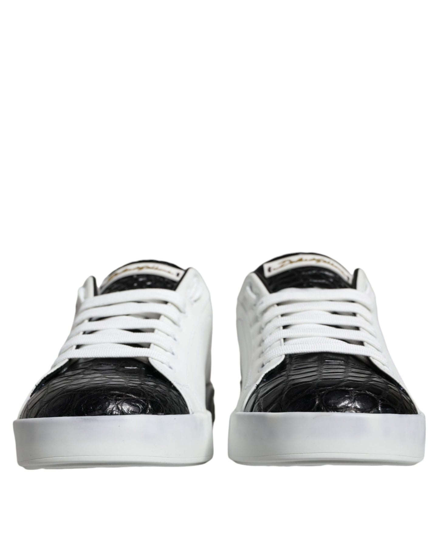 Dolce &amp; Gabbana Black Leather Logo Portofino Sneaker Shoes