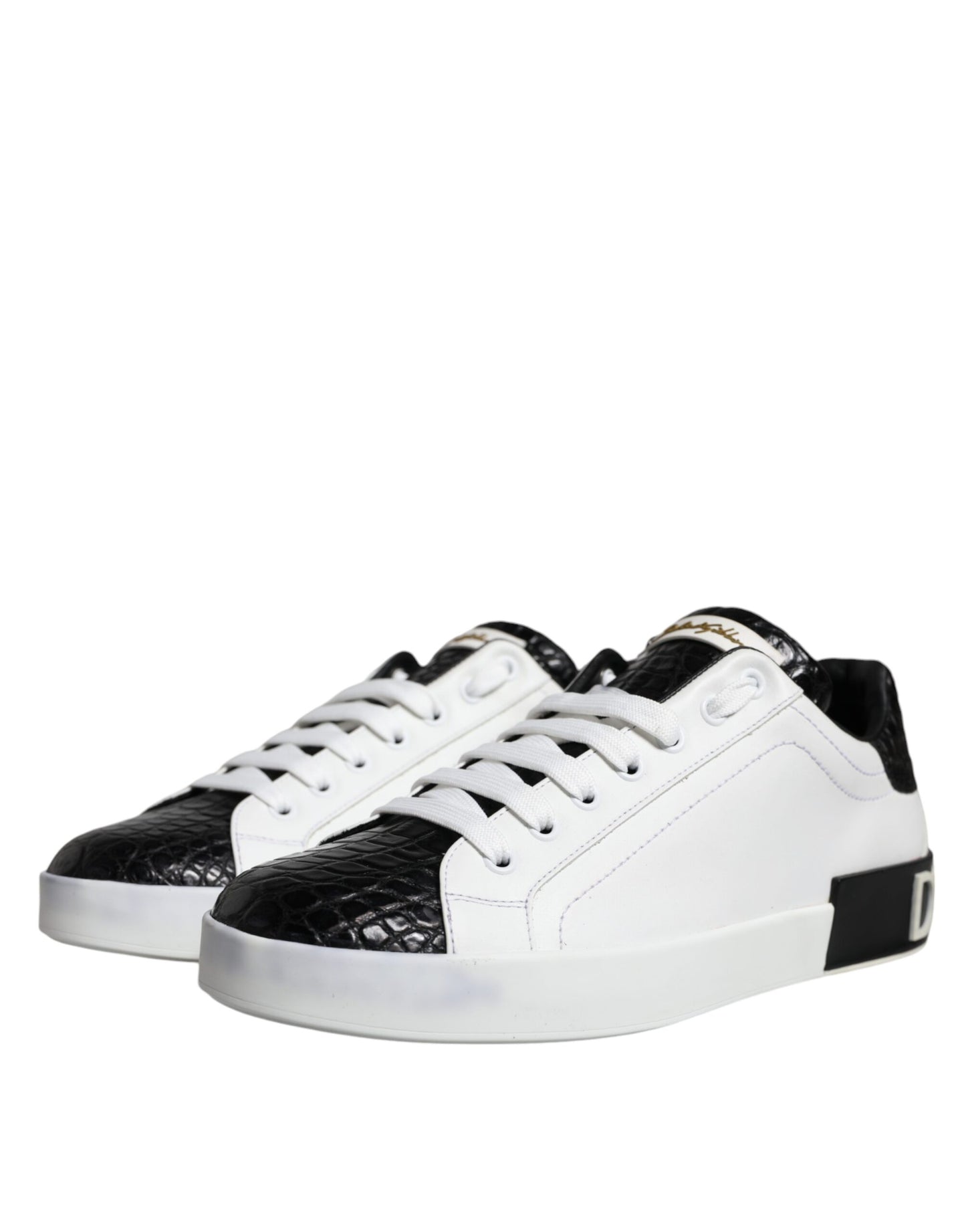 Dolce &amp; Gabbana Black Leather Logo Portofino Sneaker Shoes