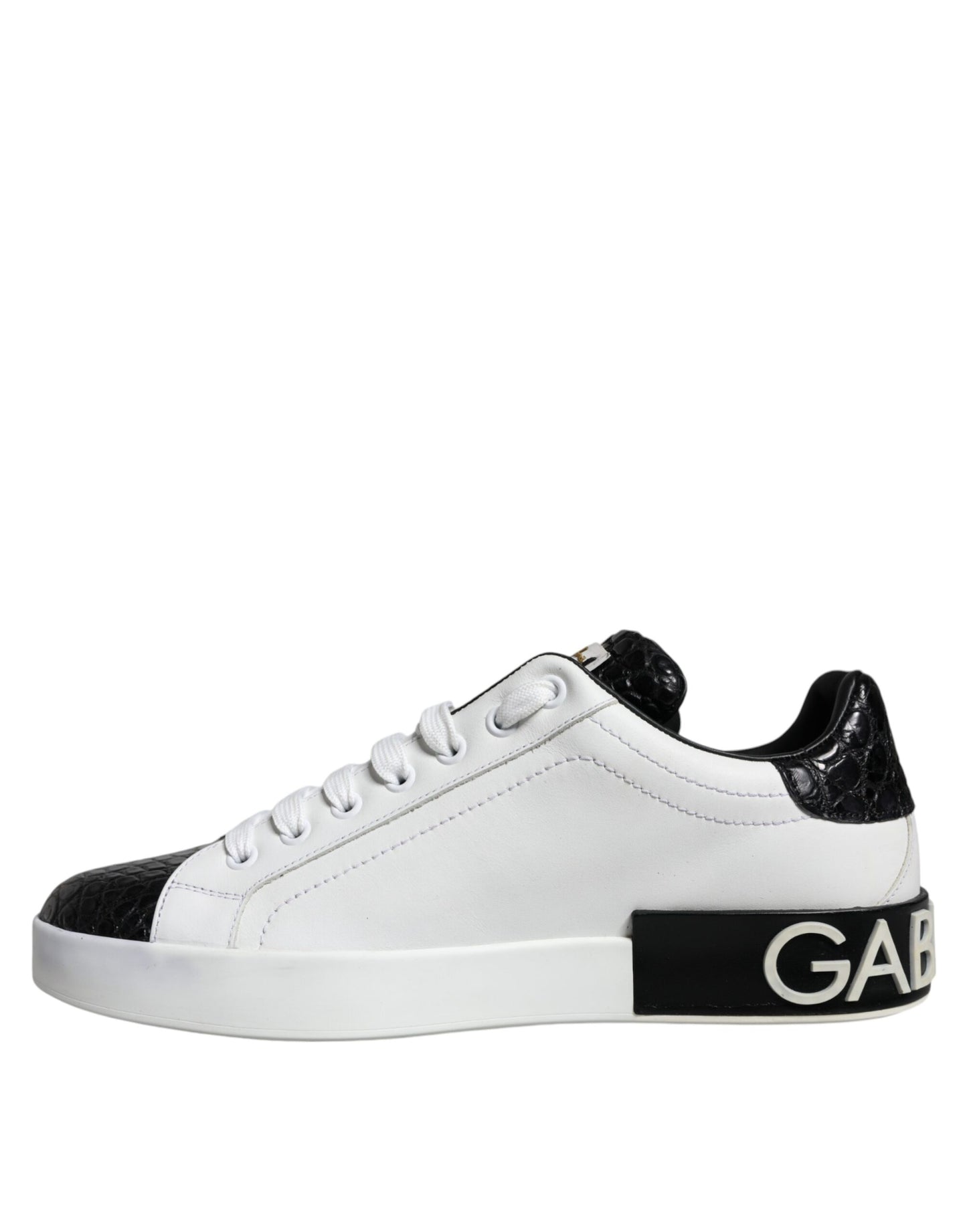 Dolce &amp; Gabbana Black Leather Logo Portofino Sneaker Shoes