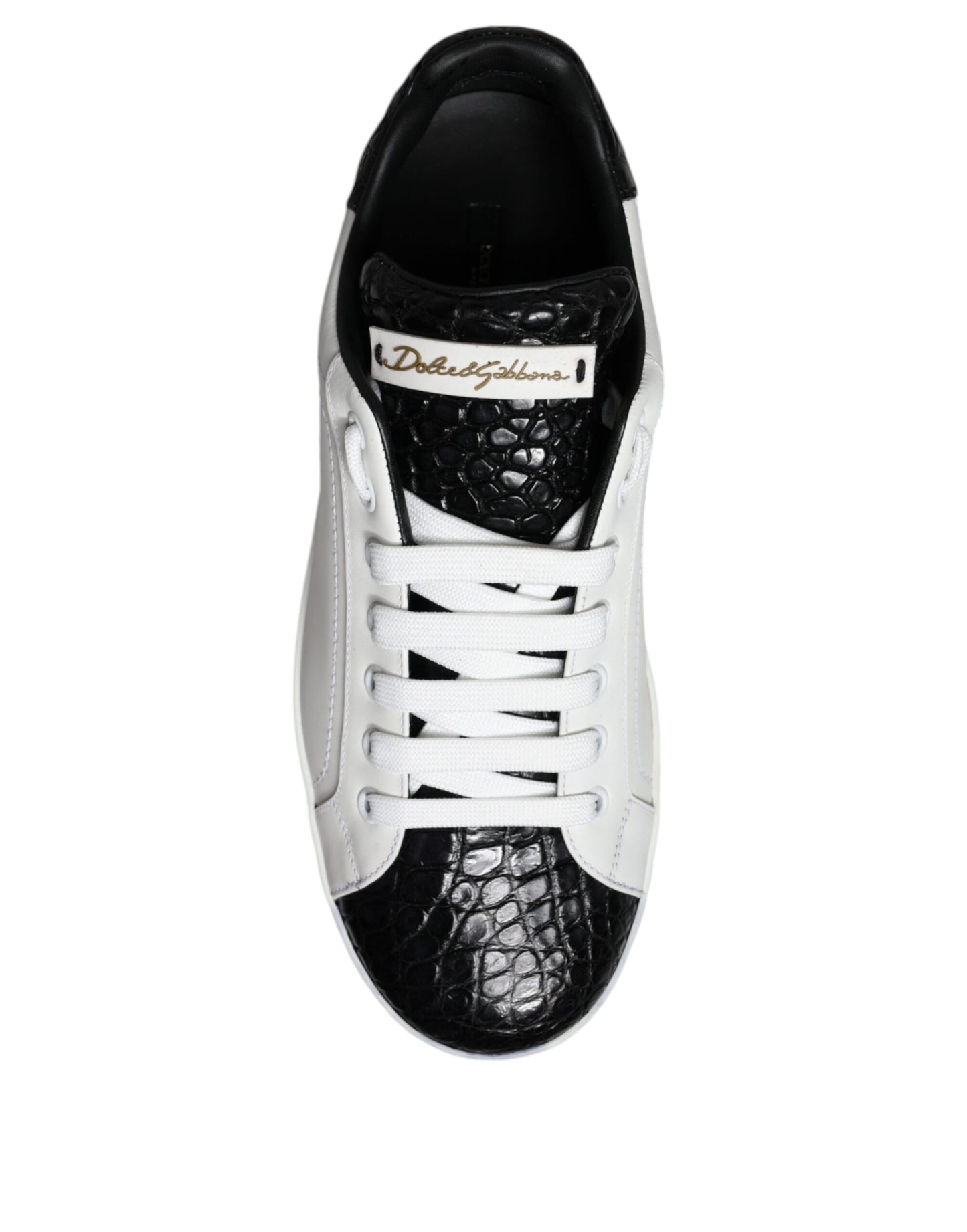 Dolce &amp; Gabbana Black Leather Logo Portofino Sneaker Shoes