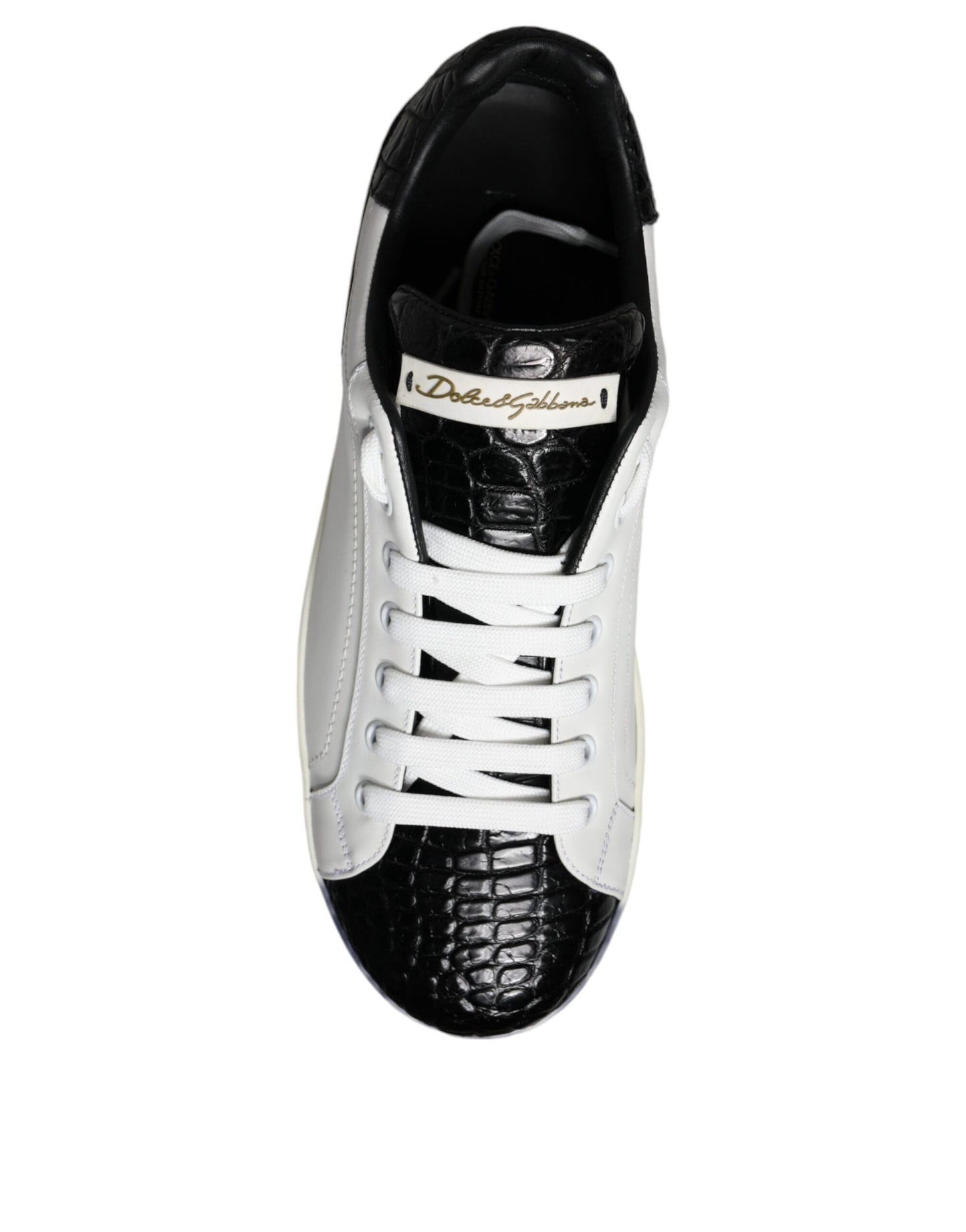 Dolce &amp; Gabbana Black Leather Logo Portofino Sneaker Shoes