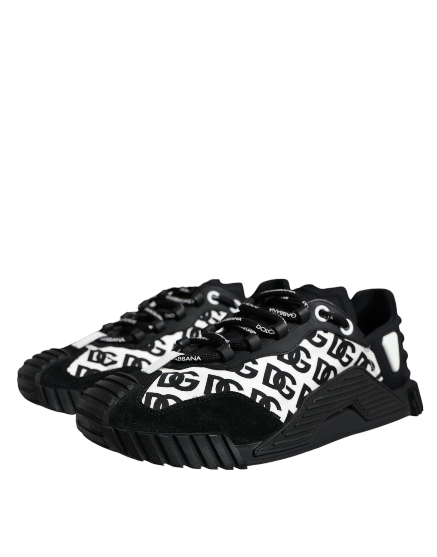 Dolce &amp; Gabbana Black Logo Lace Up Low Top NS1 Sneakers Shoes