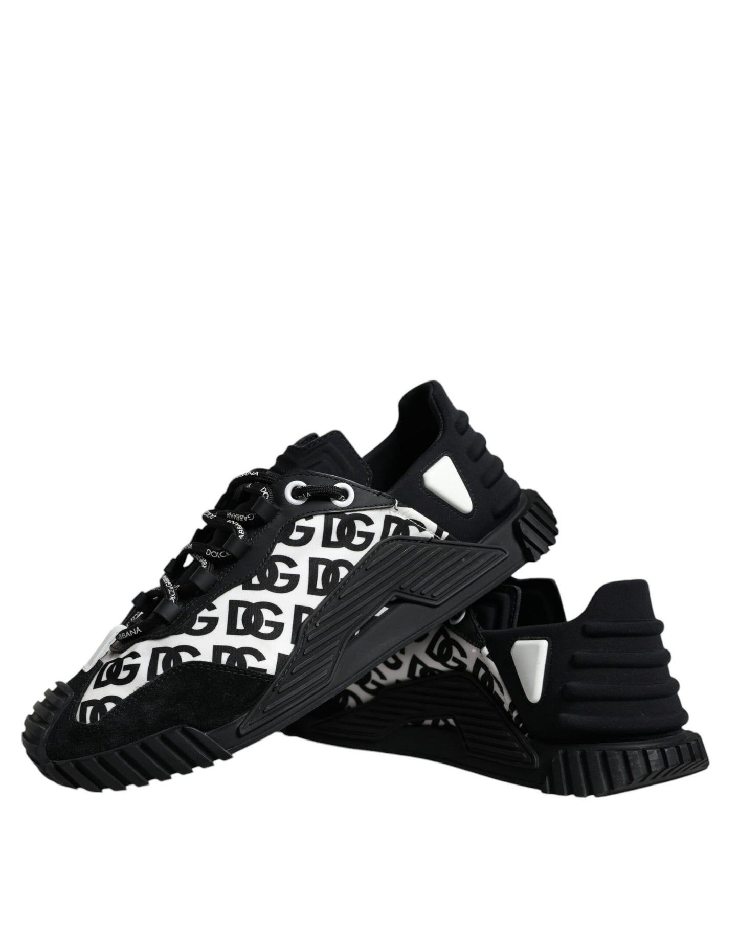 Dolce &amp; Gabbana Black Logo Lace Up Low Top NS1 Sneakers Shoes