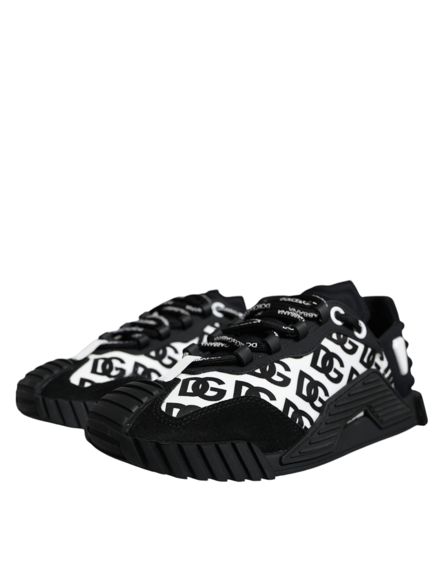 Dolce &amp; Gabbana Black Logo Lace Up Low Top NS1 Sneakers Shoes