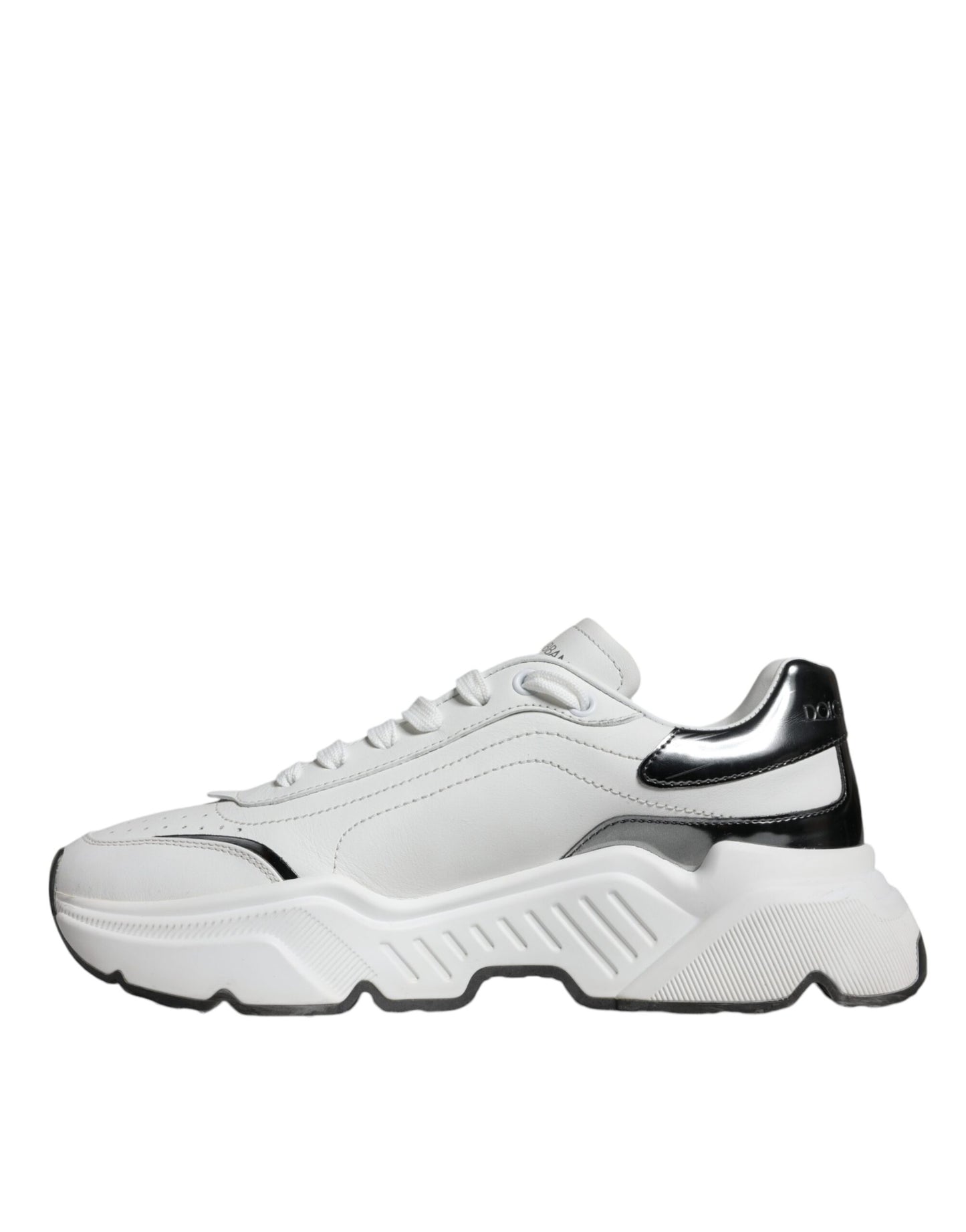 Dolce &amp; Gabbana White Silver DAYMASTER Leather Sneakers Shoes