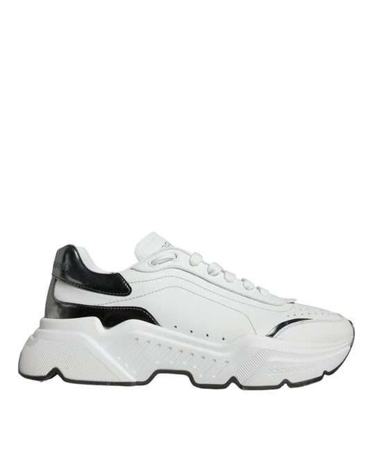 Dolce &amp; Gabbana White Silver DAYMASTER Leather Sneakers Shoes