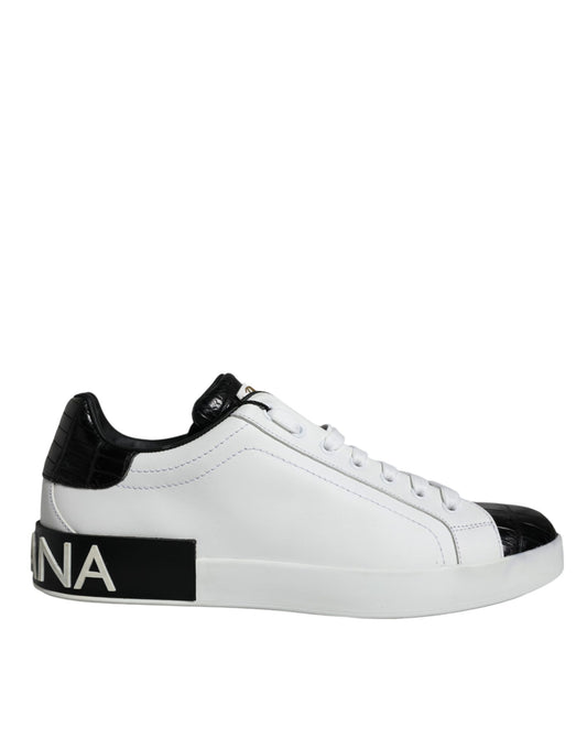 Dolce &amp; Gabbana White Leather Logo Portofino Sneaker Shoes