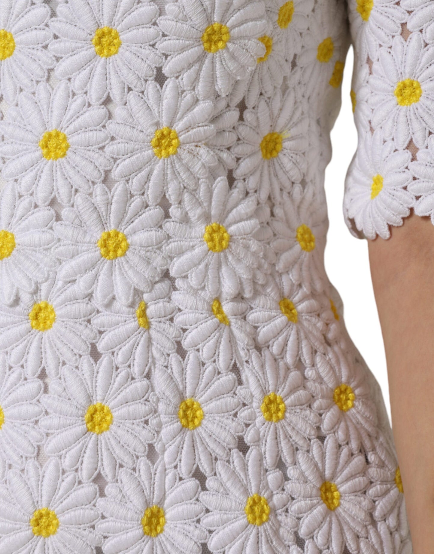 Dolce &amp; Gabbana White Daisy Macrame Lace Sheath Midi Dress