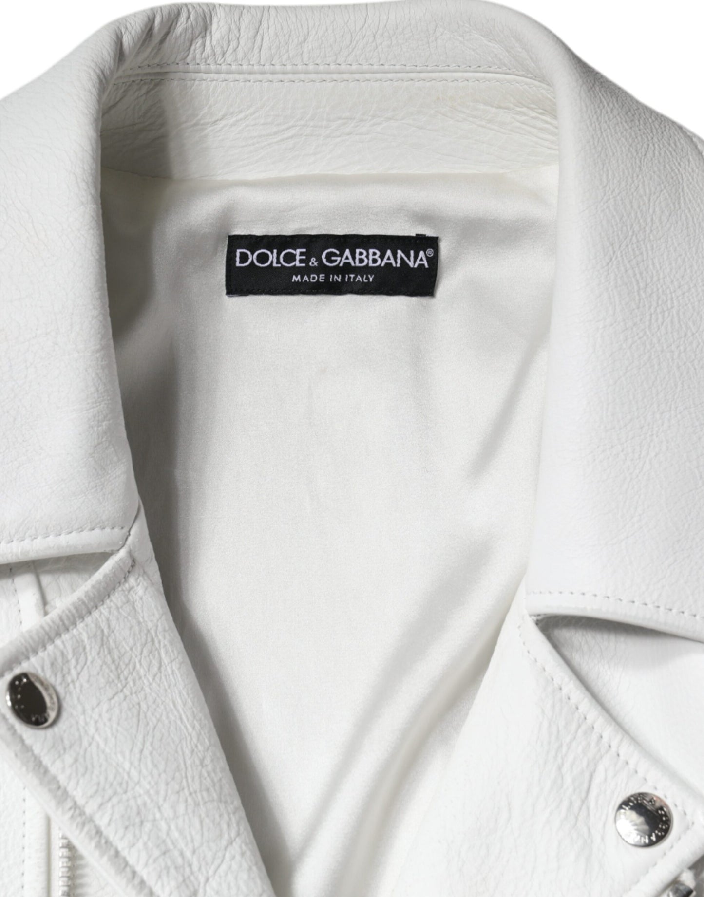 Dolce &amp; Gabbana White Lambskin Leather Biker Coat Jacket