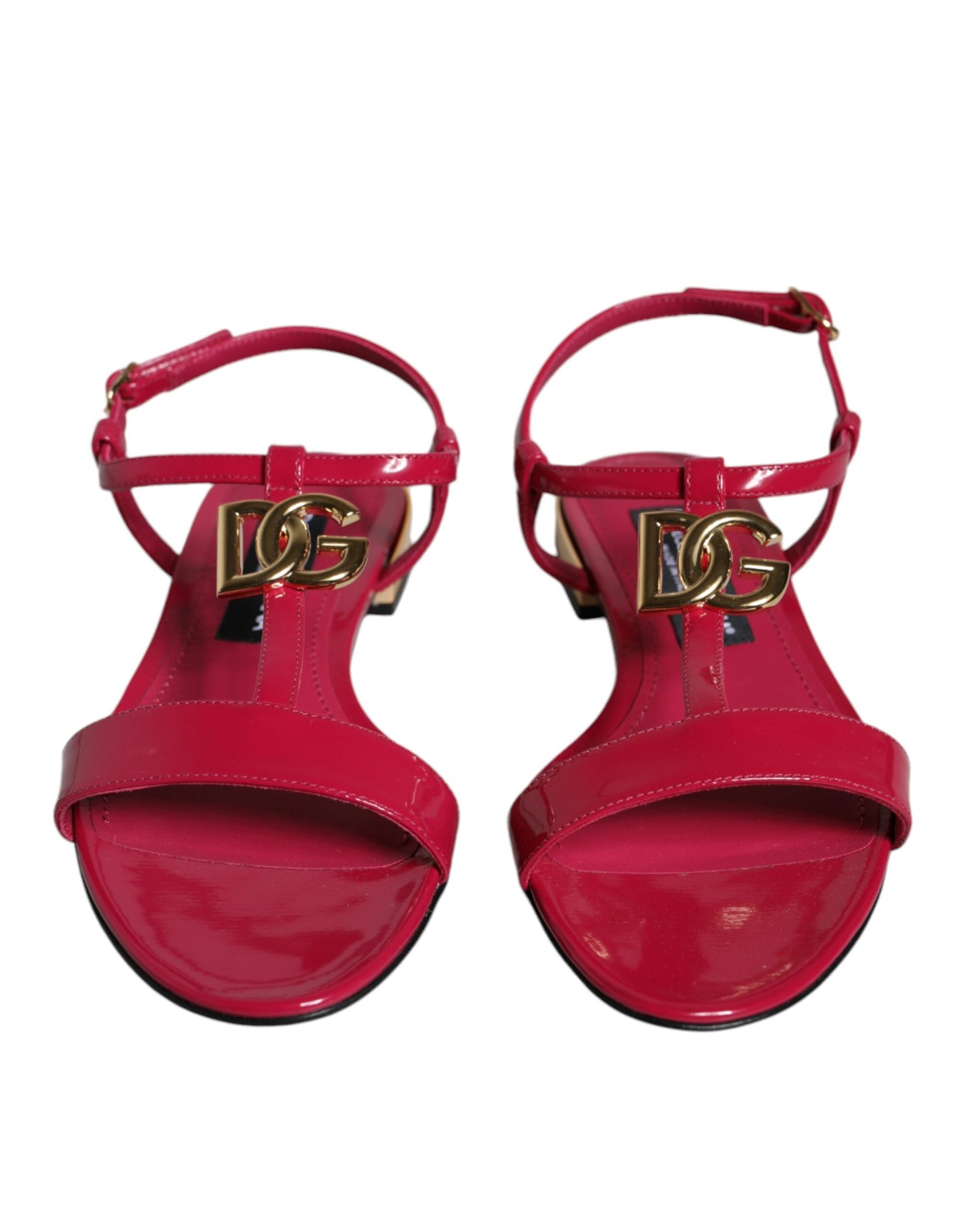 Dolce &amp; Gabbana Red Leather Logo Ankle Strap Flats Sandals Shoes