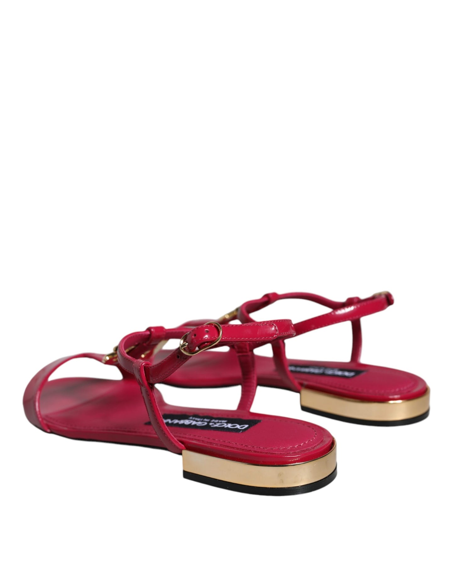 Dolce &amp; Gabbana Red Leather Logo Ankle Strap Flats Sandals Shoes