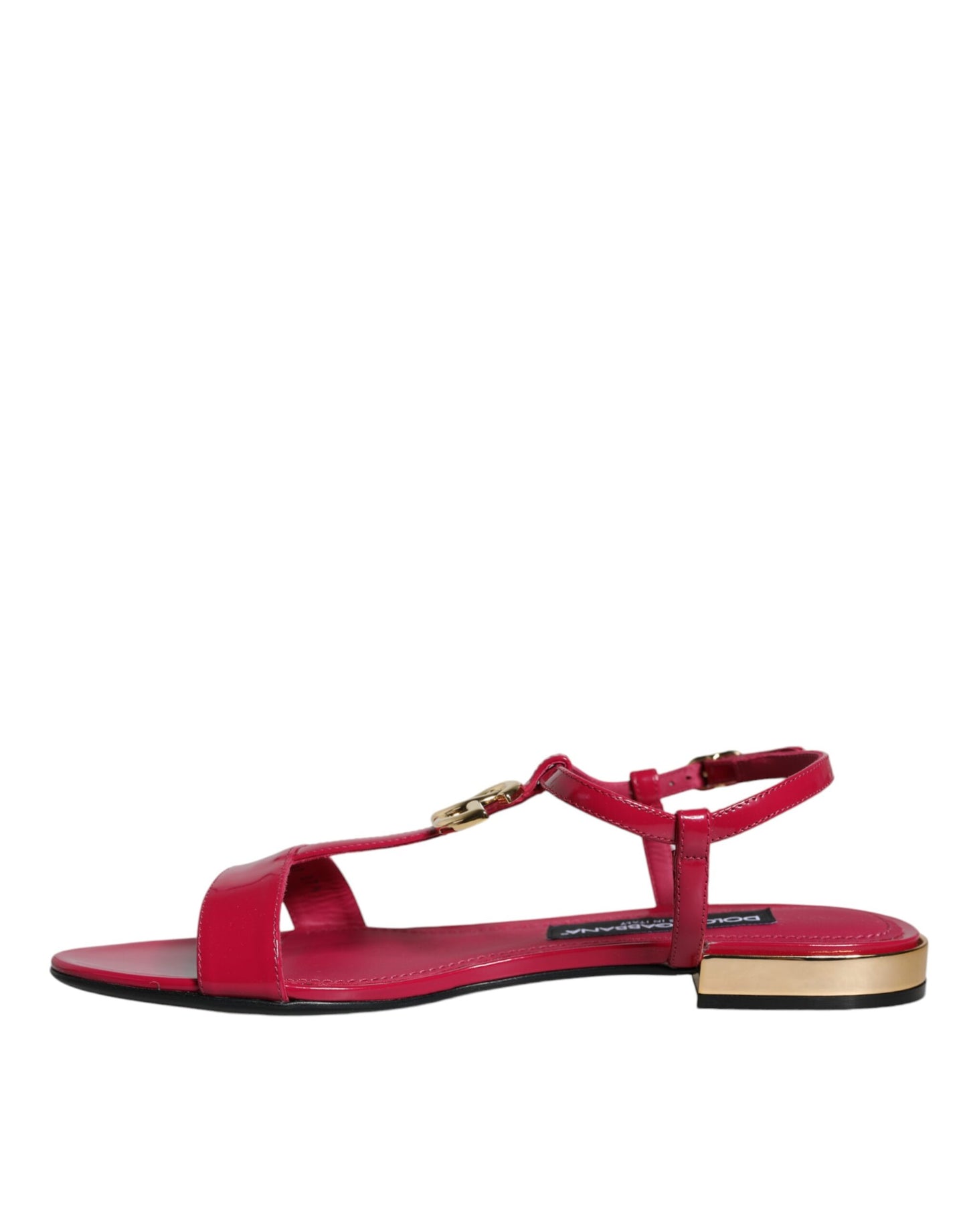 Dolce &amp; Gabbana Red Leather Logo Ankle Strap Flats Sandals Shoes