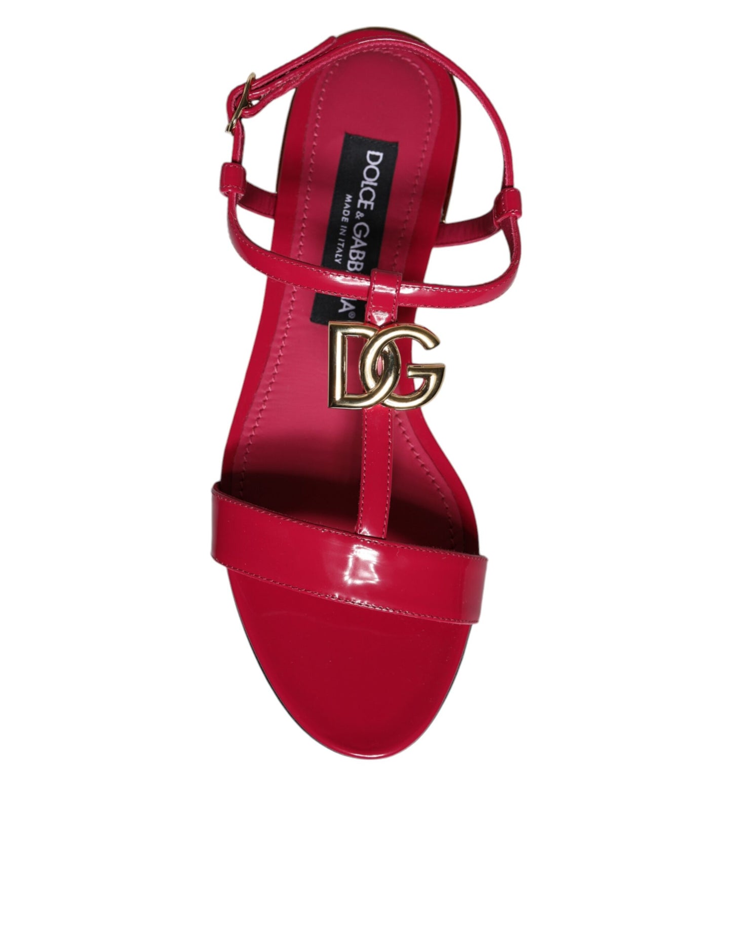 Dolce &amp; Gabbana Red Leather Logo Ankle Strap Flats Sandals Shoes