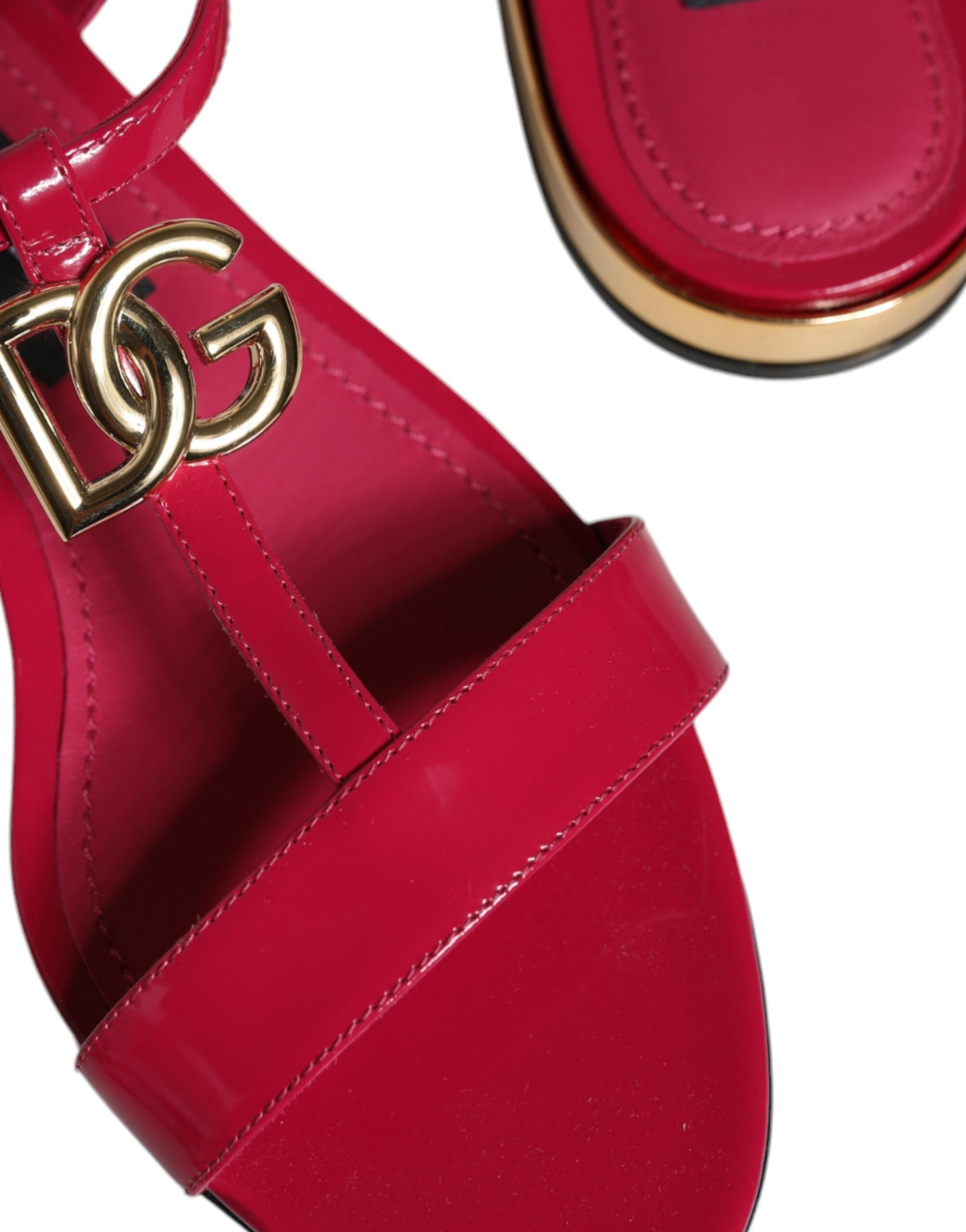 Dolce &amp; Gabbana Red Leather Logo Ankle Strap Flats Sandals Shoes