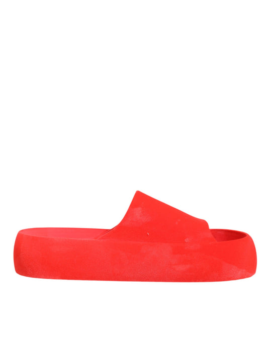 Dolce &amp; Gabbana Red Rubber Slides Sandals Beachwear Shoes