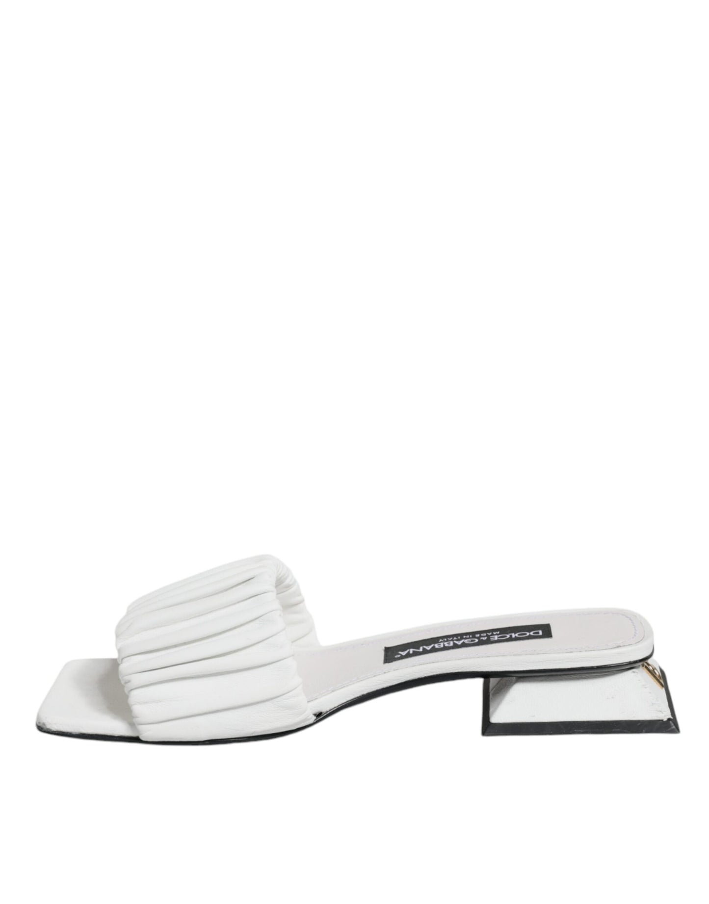 Dolce &amp; Gabbana White Leather Slides Flats Sandals Shoes