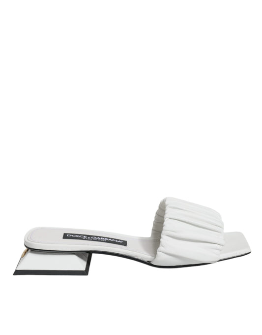 Dolce &amp; Gabbana White Leather Slides Flats Sandals Shoes